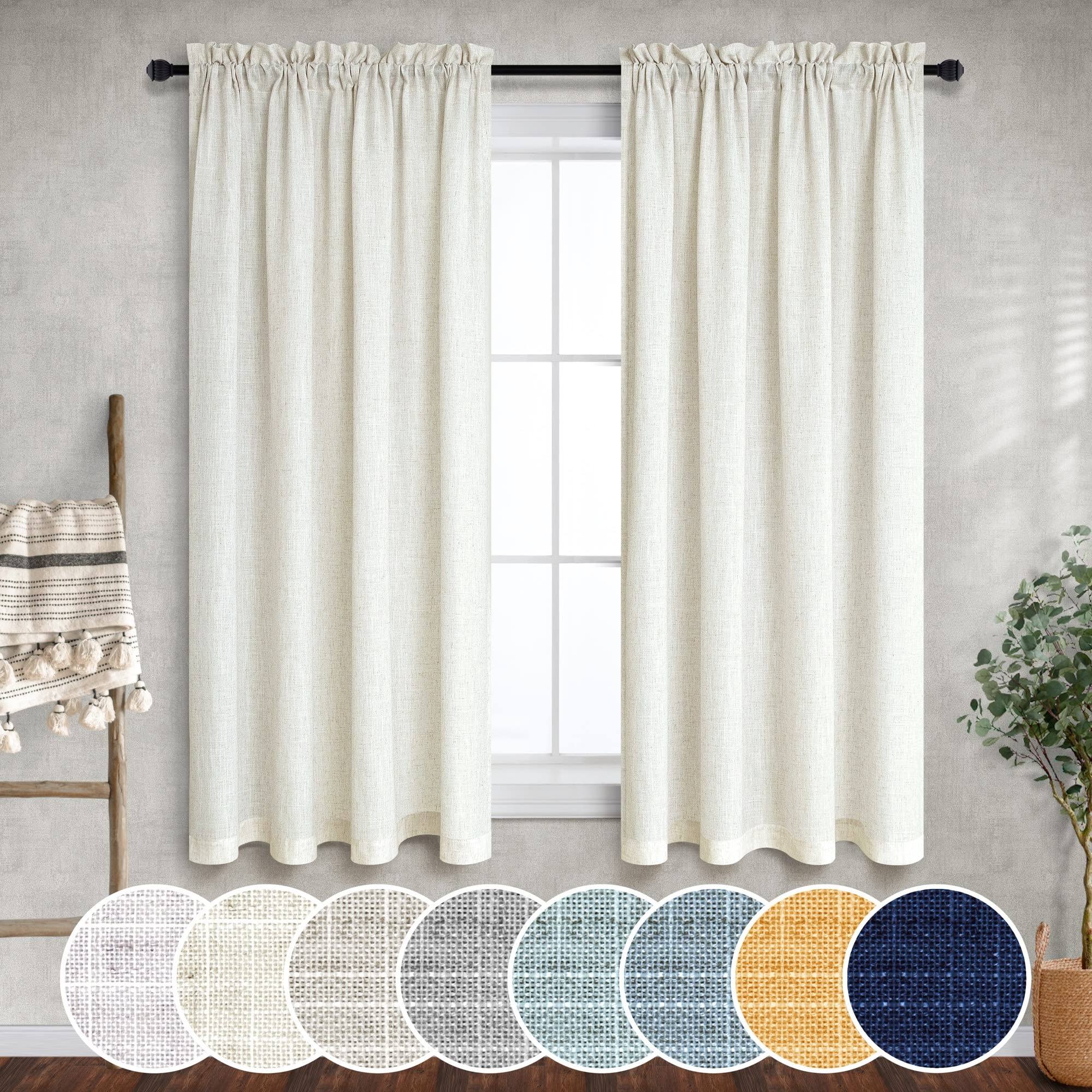 Mrs.Naturall Kitchen Farmhouse Curtains 45 inch Length for Bedroom 2 Panel Pocket Light Reducing Semi Sheer Natural Linen Nautical Curtains F