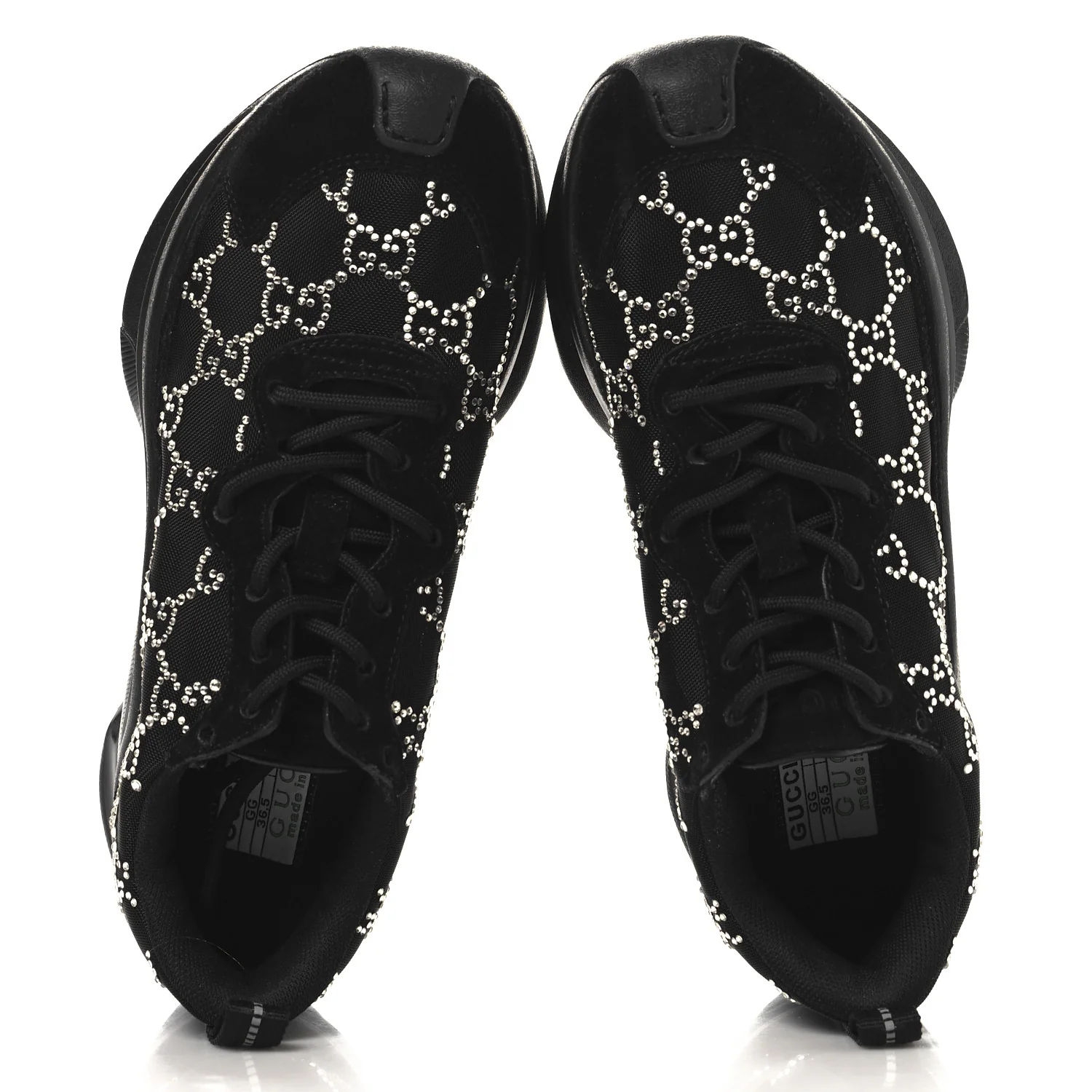 Tela Retino Mesh Crystal Suede GG Monogram Womens Gucci Run Sneakers 36.5 Black Silver