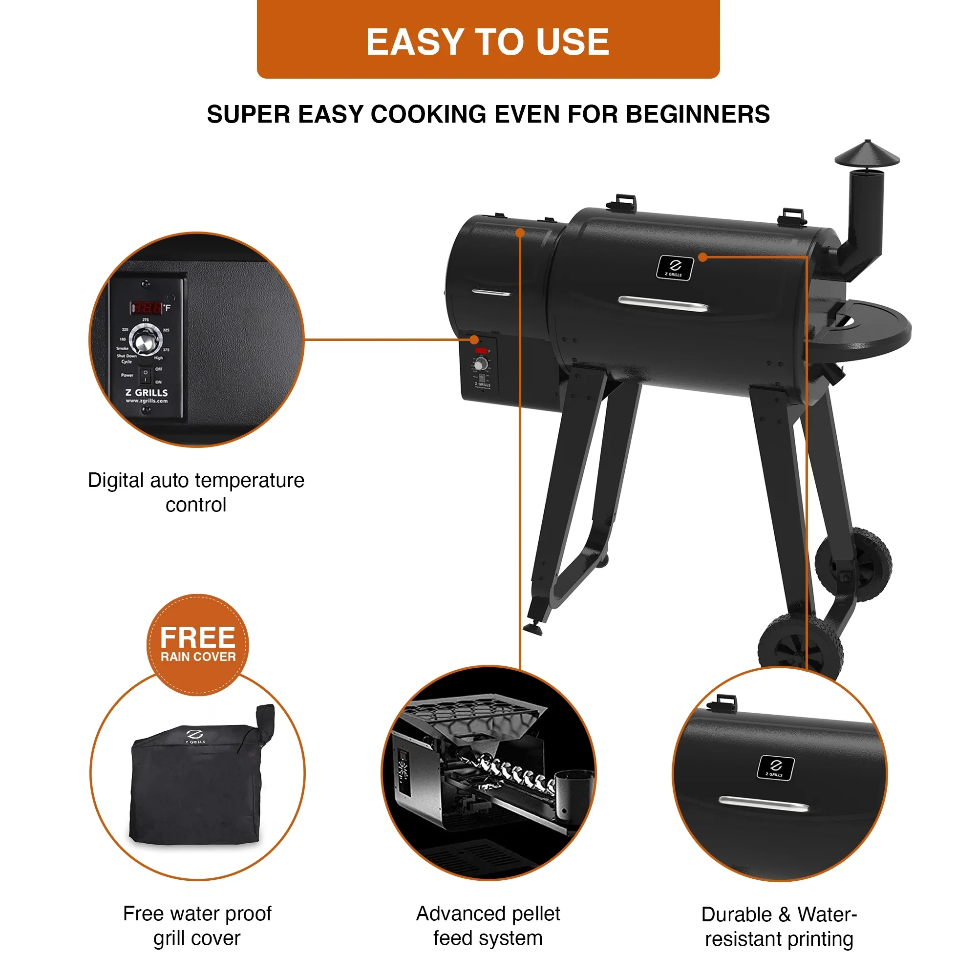 GRILLS ZPG-450A3 Wood Pellet Grill & Smoker 8-in-1 BBQ 2022 model, Black