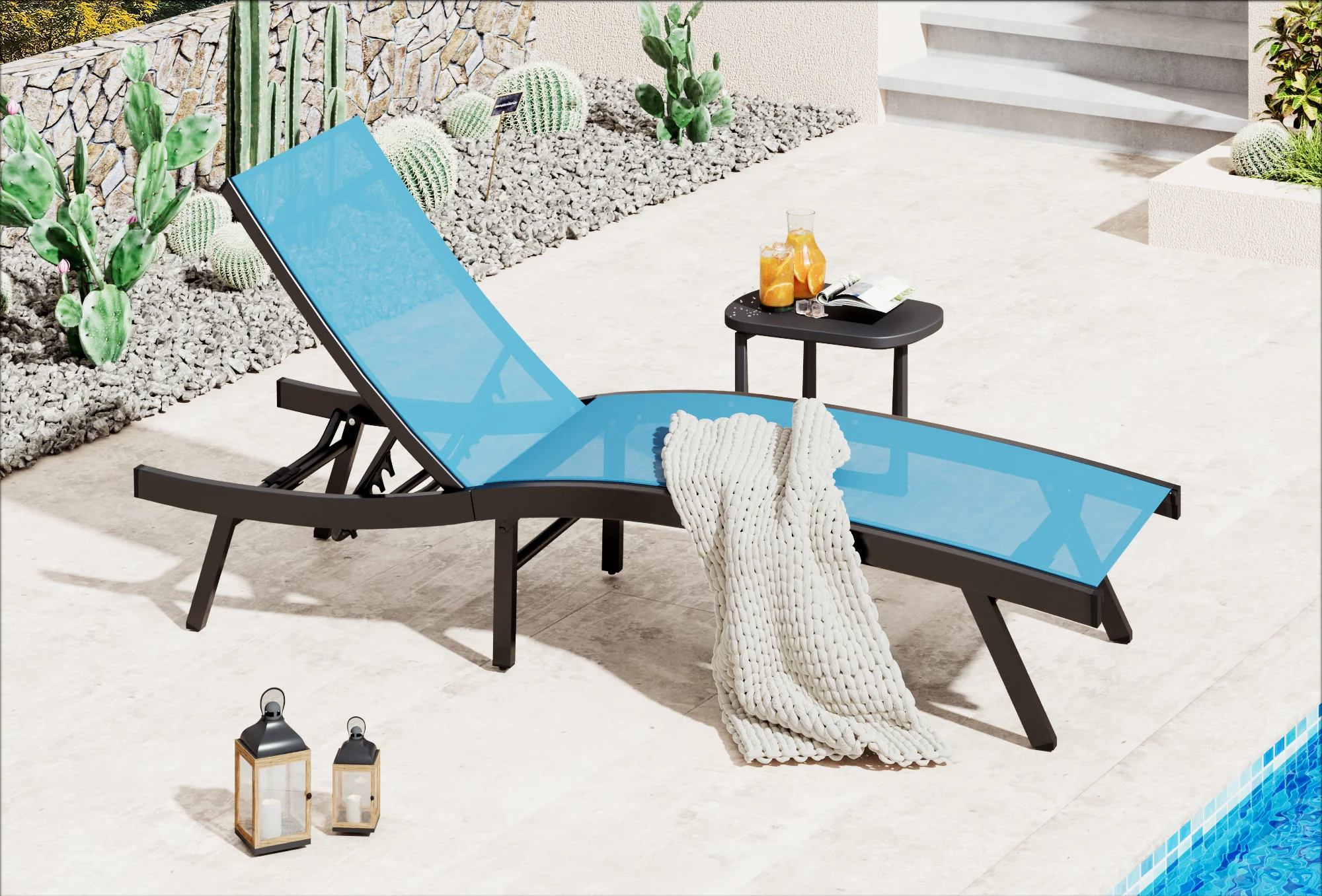 AECOJOY Outdoor Chaise Lounge, All Weather Pool Lounge Chairs Ergonomic Design (Blue, 1 PCs)