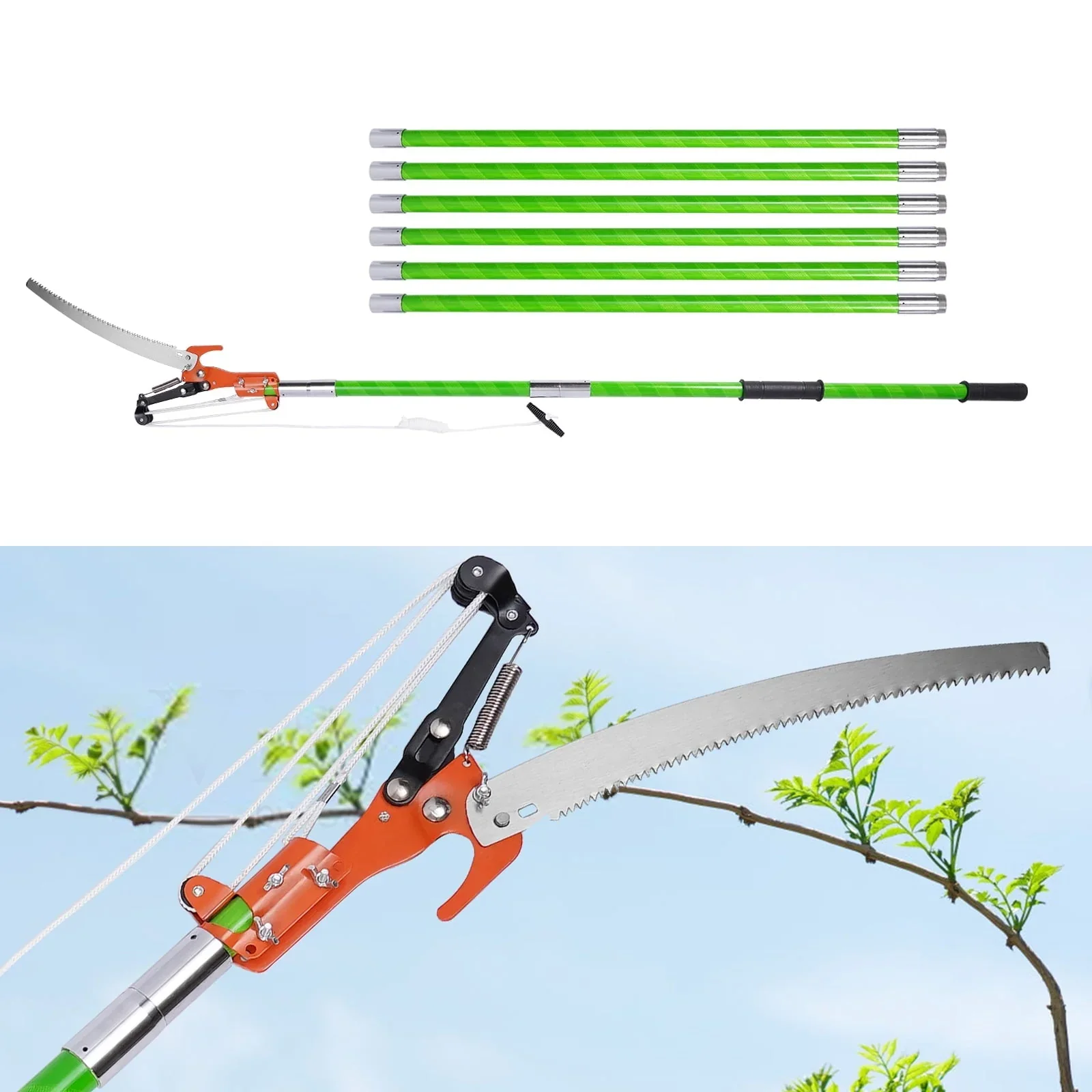 YIYIBYUS 26ft Tree Trimmer Manual Pole Pruner Tree Branch Cutter Set Hand Pole Saws Garden Extension Cutting Tools