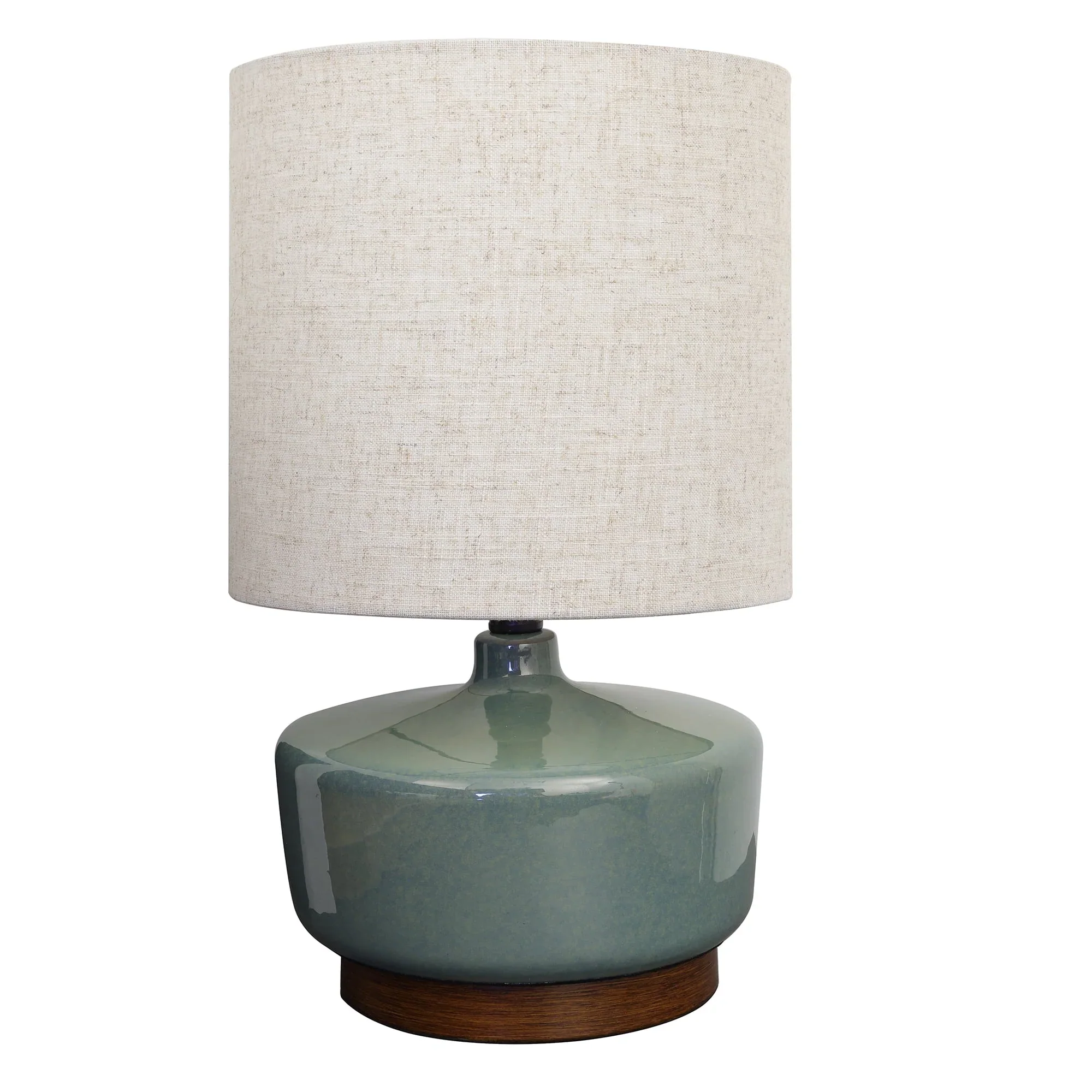 Better Homes & Gardens Modern Mid-Century Ceramic Table Lamp with Wood Base, 17H