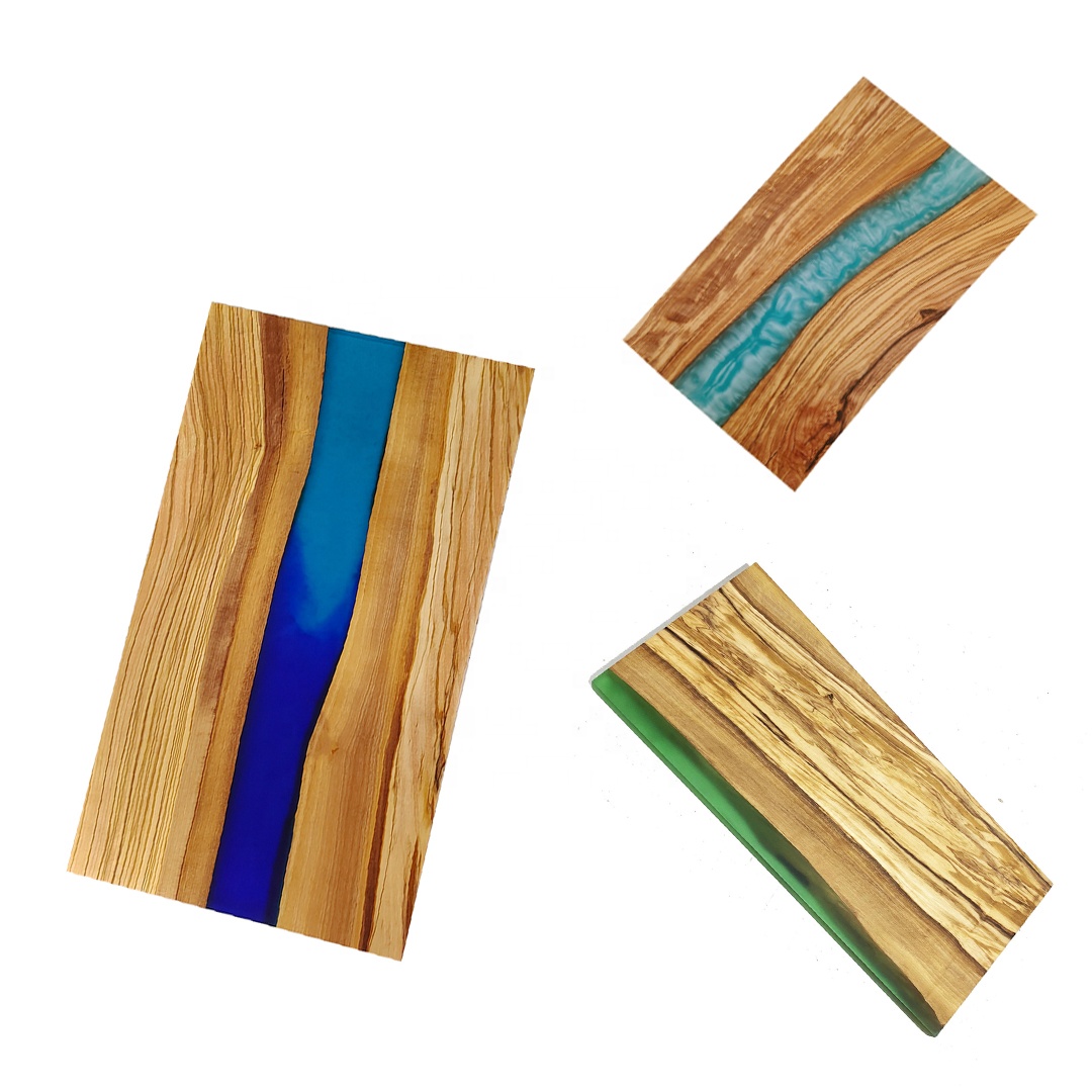 Olive Wood Square Coasters with Clear Resin Edge