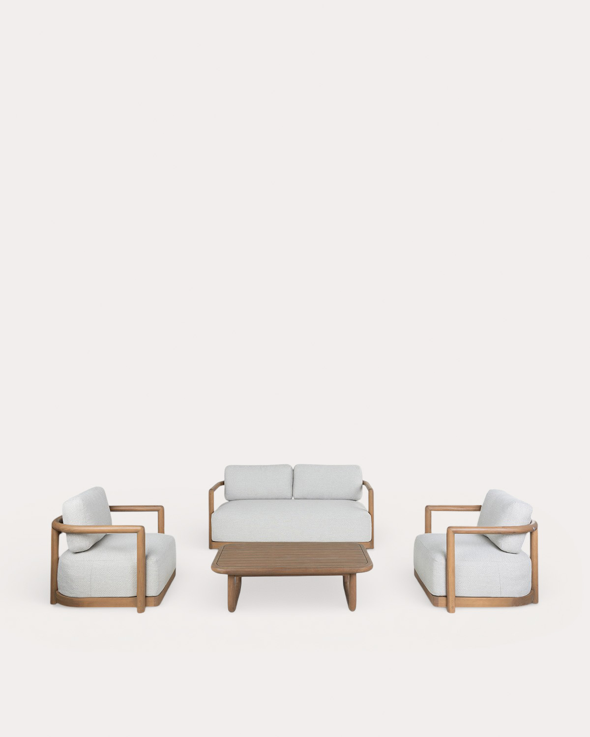 Elnes - Set de Jardín con Sofá 2 Plazas, 2 Sillones y Mesa de Centro de Madera de Eucalipto y Tela Elnes