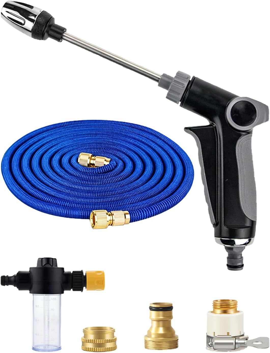 Turn Any Hose into a High Pressure Water Cleaning Jet set Heavy Duty Garden Hose Nozzle Multi Function Sprayer with 19.7 in Extendable Water Hose for Lawn Car Garden Yard Pets