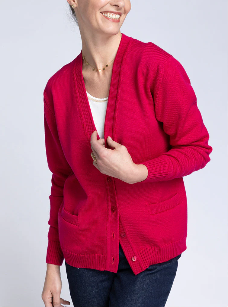 Gilet femme en laine rose rubis
