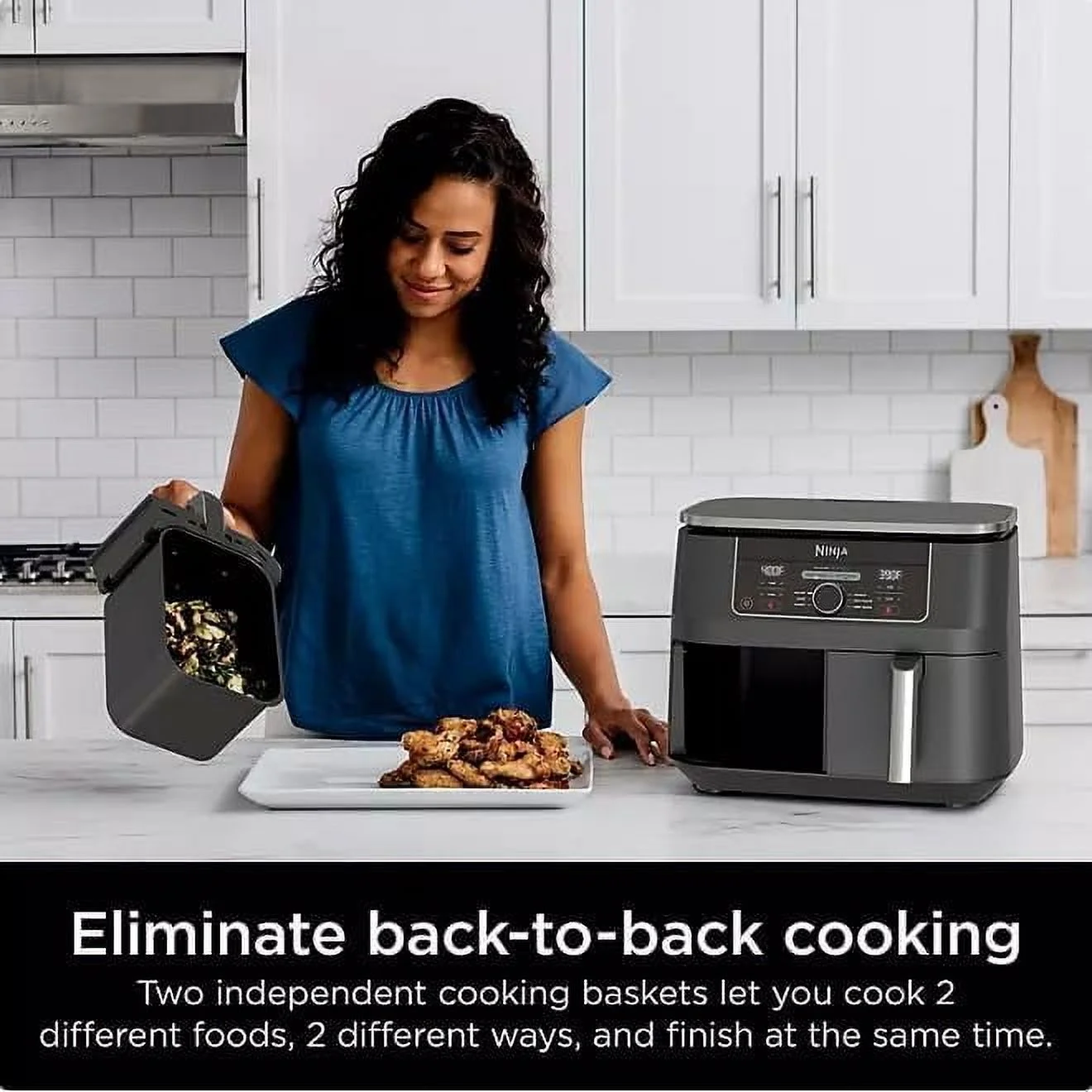 Ninja Foodi 8 Qt 2 - Basket Air Fryer, Black - Dualzone Technology, Smart Finish