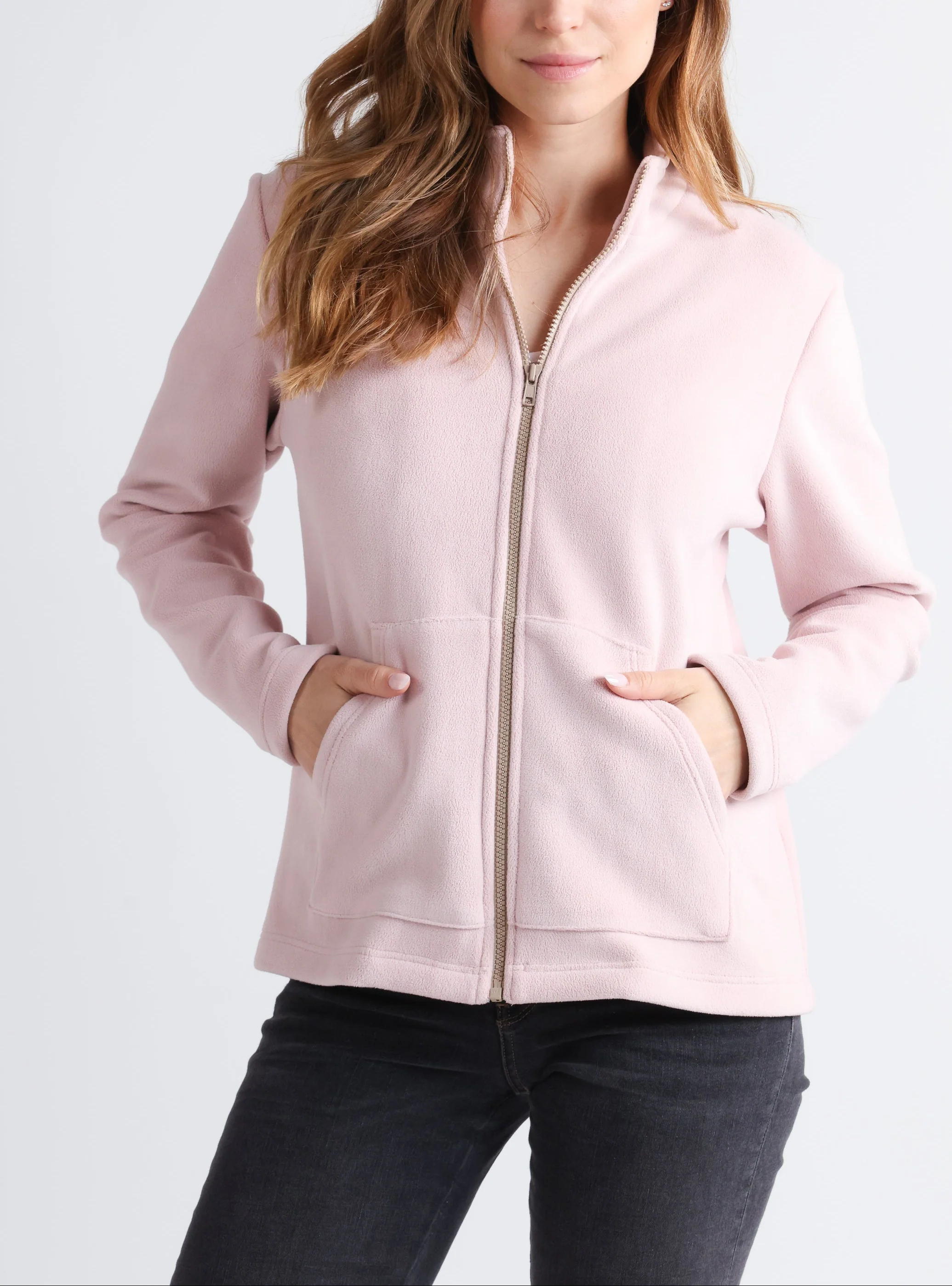 Veste zippée femme rose poudre
