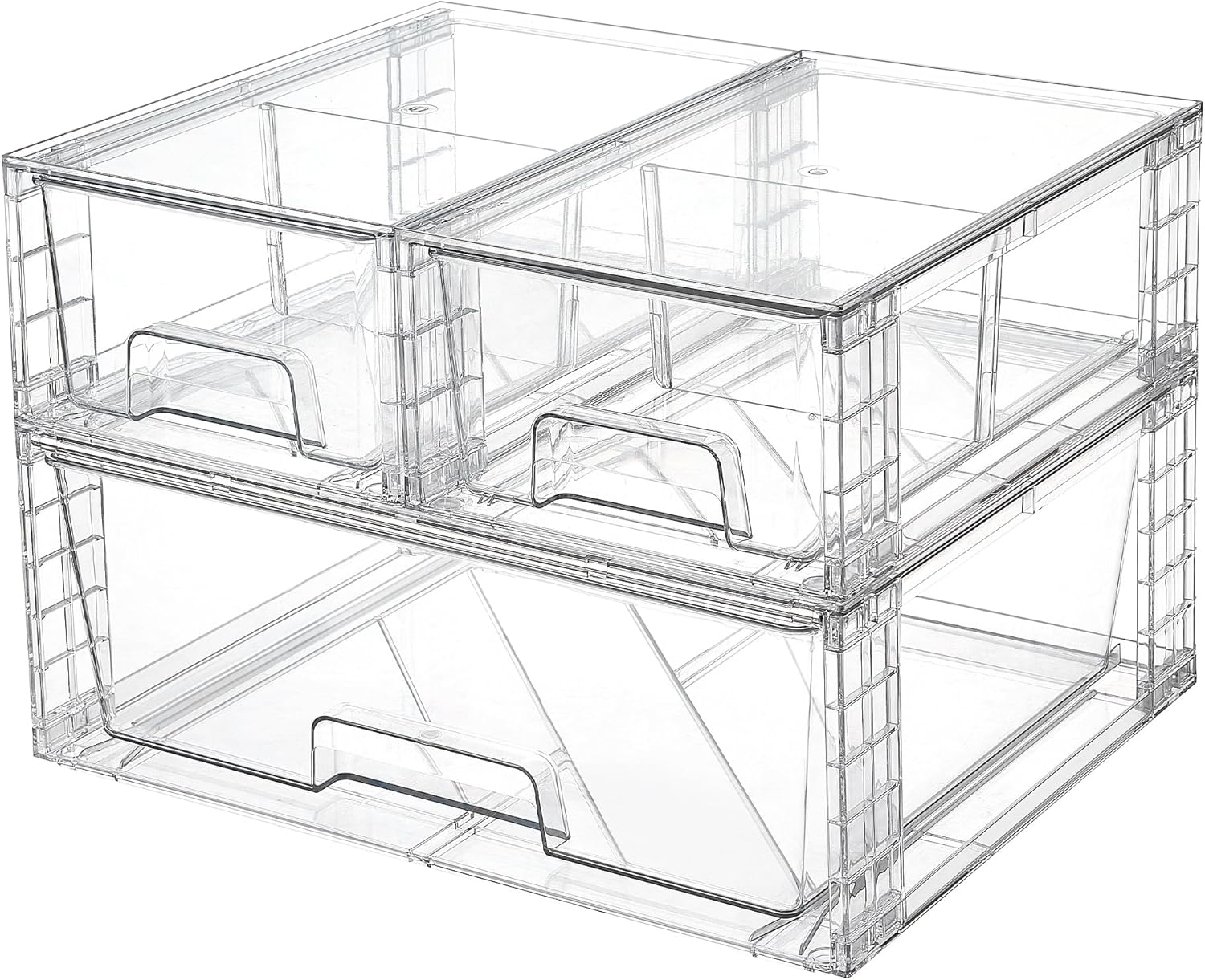 Vtopmart Clear Stackable Storage Drawers, 3 Pack Wide Organizer Set