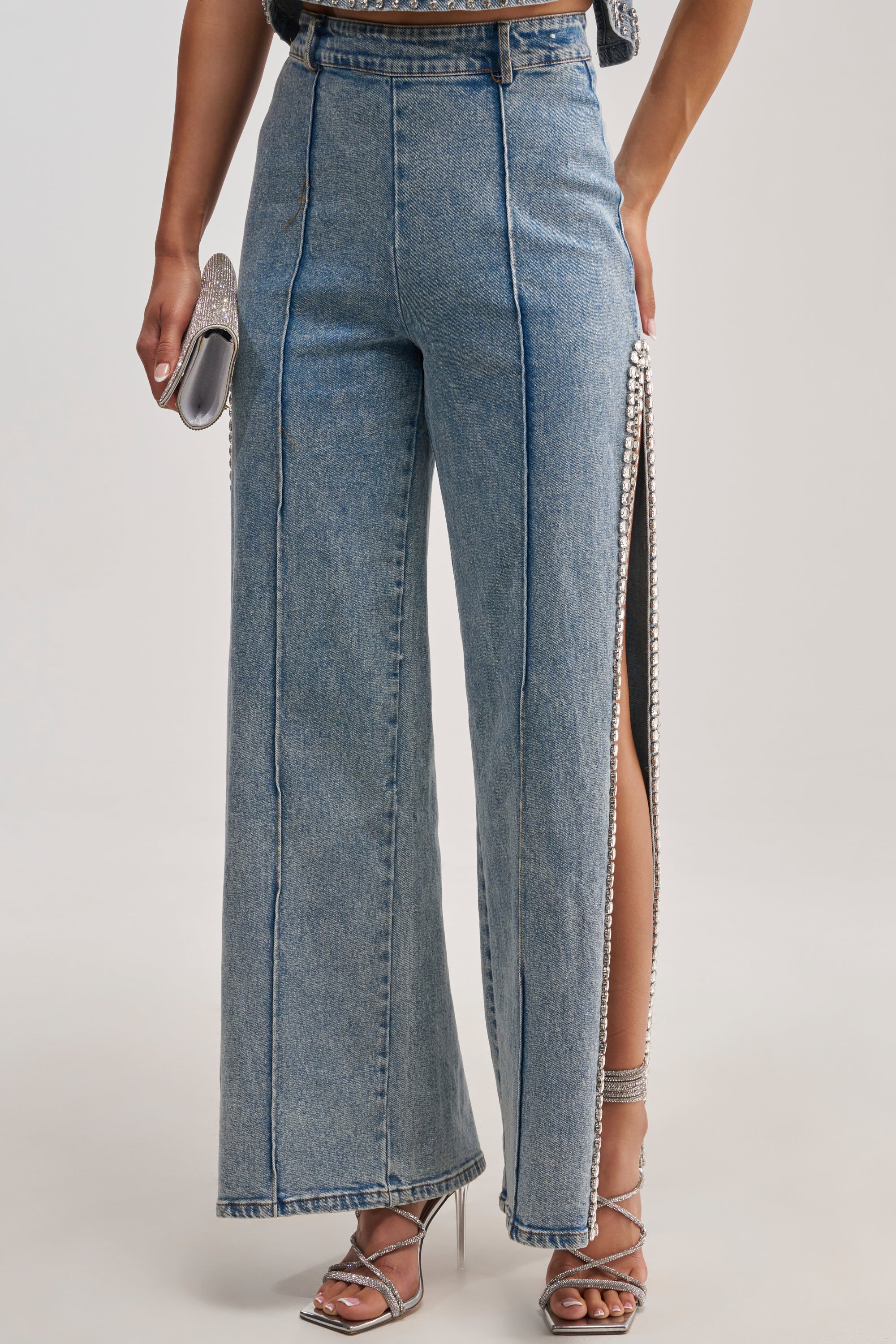 POPPING OUT RHINESTONE DENIM PANT - Akira Store