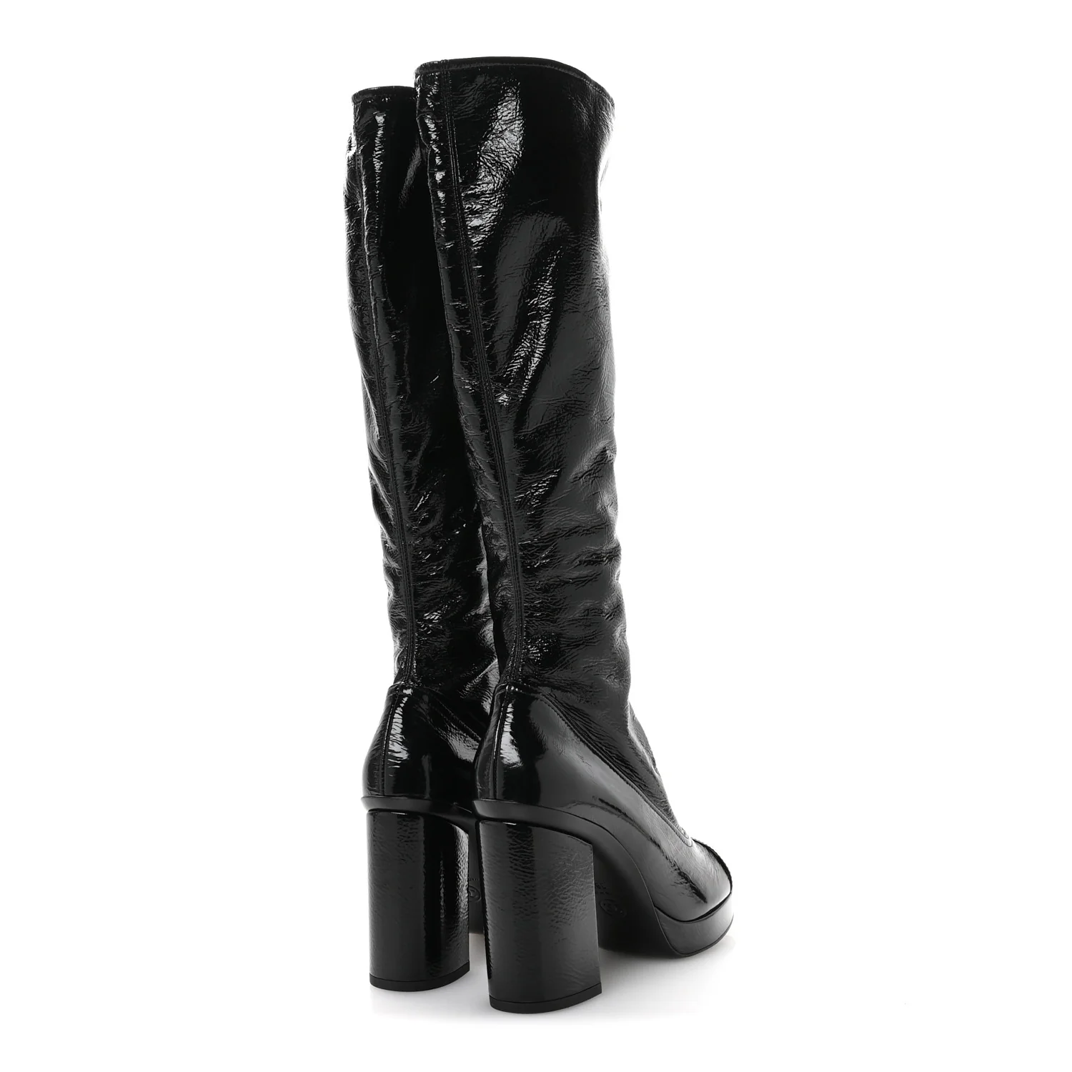 Crumpled Patent High Boots 38.5 Black