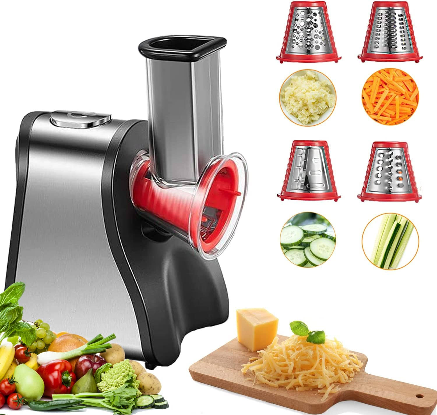 FOHERE Electric Cheese Grater Salad Maker, Electric Slicer Shredder for Home Kitchen Use, One-Touch Easy Control, Electric Grater for Vegetables,