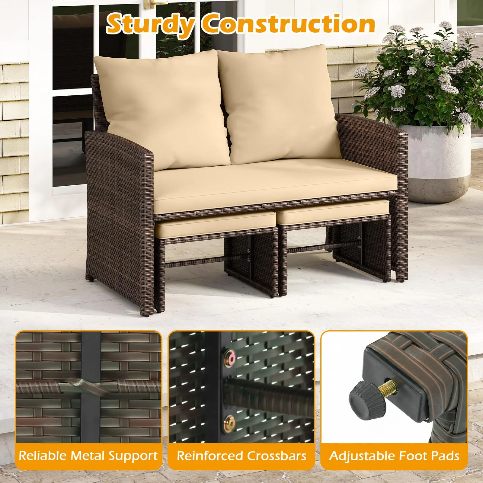 Tangkula 3 Pieces Patio PE Wicker Furniture Set with Cushions