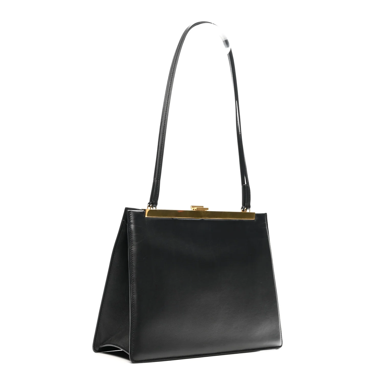 Smooth Calfskin Medium Clasp Shoulder Bag Black