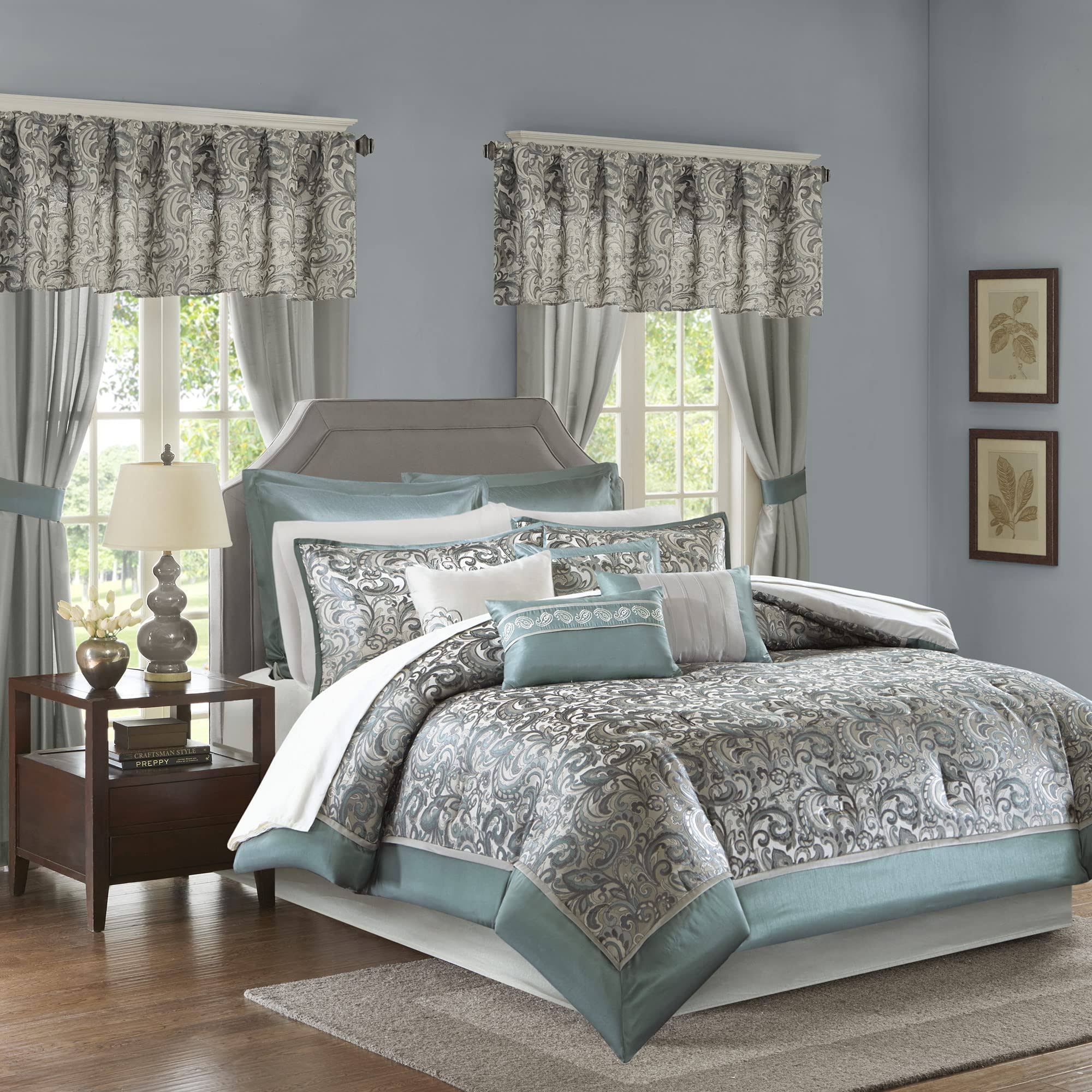 Hampton Park Brystol 24-Piece King Room in A Bag in Teal, Polyester | Nebraska Furniture Mart
