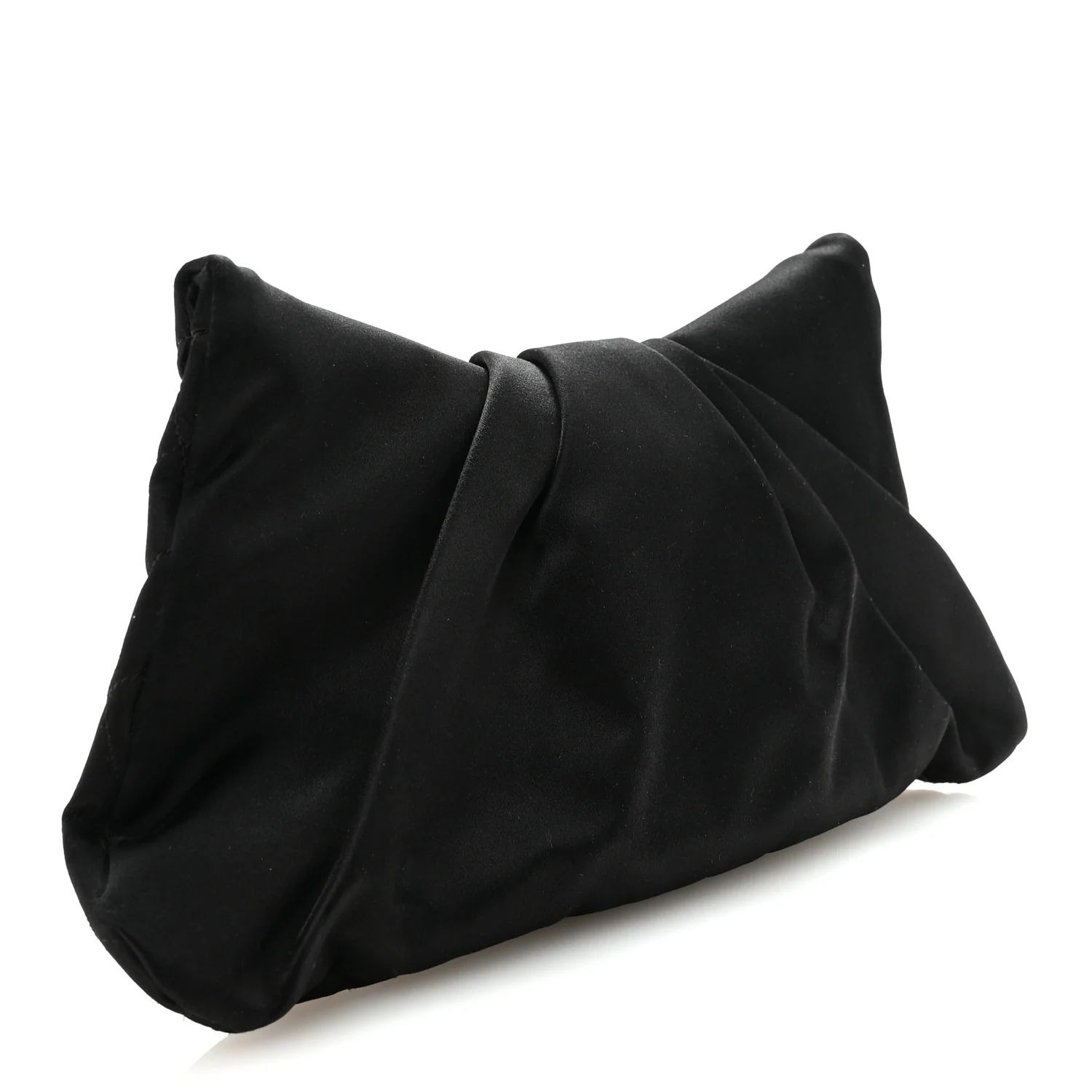 Satin Quilted Half Moon Clutch  Black