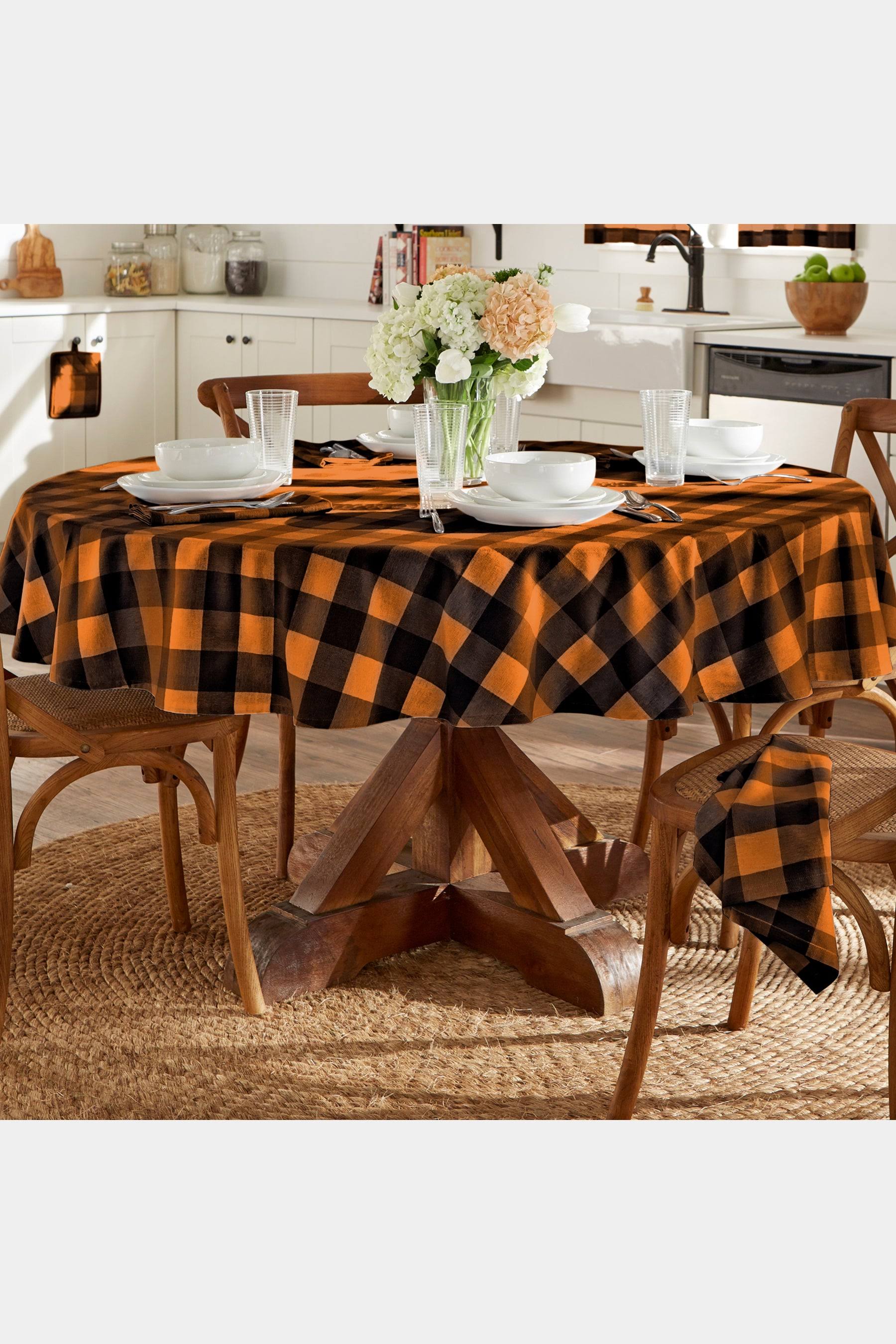 Farmhouse Living Holiday Buffalo Check Tablecloth Black/Green 60