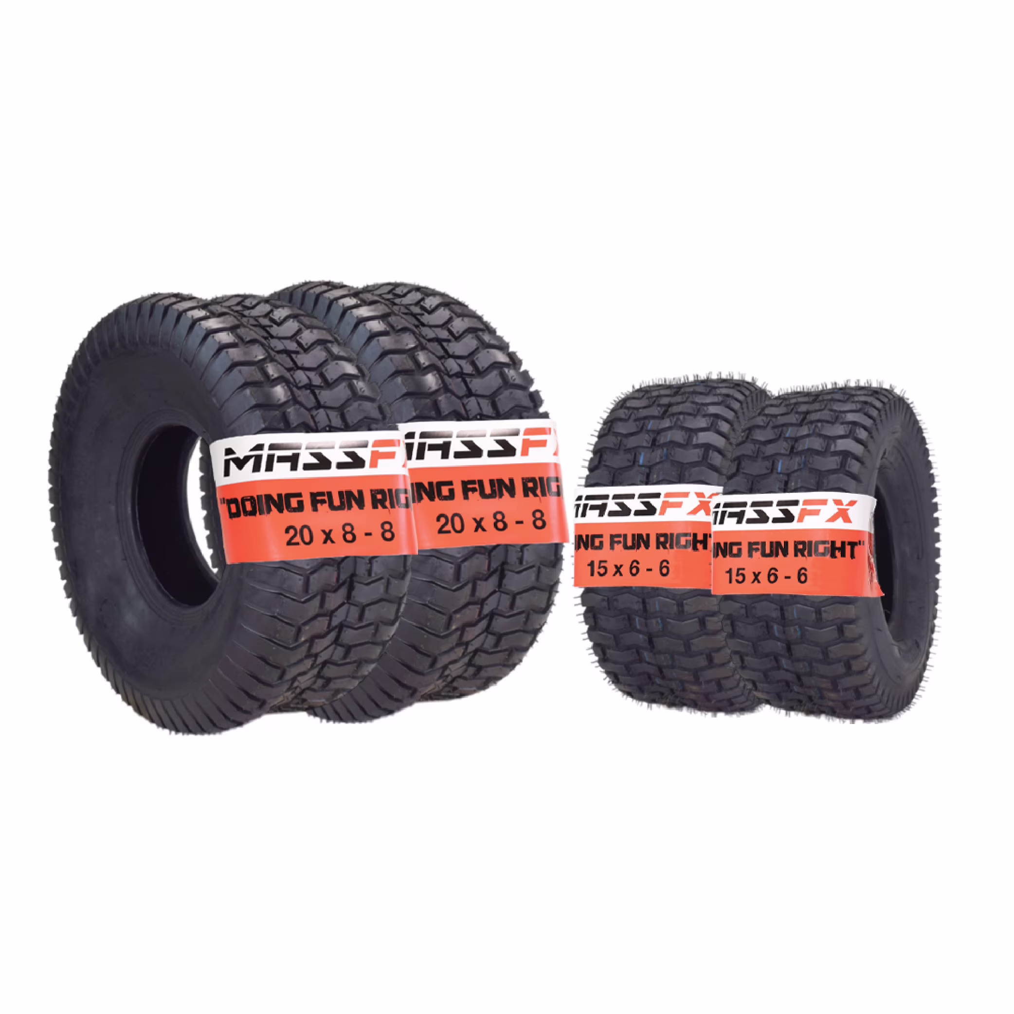 MASSFX 15x6 - 6 Front (2) & 20x8 - 8 Rear (2) Tire Set for Turf & Lawn Use (4 - Pack)
