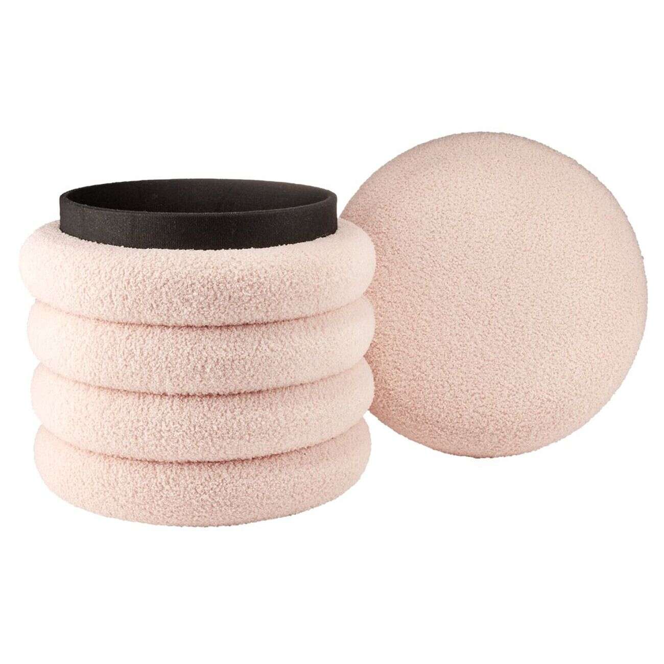 Coffre pouf Clara curly effet laine bouclée rose Ø40xH40cm