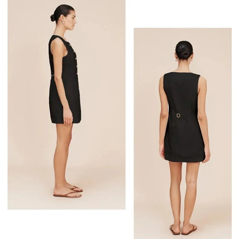 Sophie Paris | Robe droite sans manches à boutons