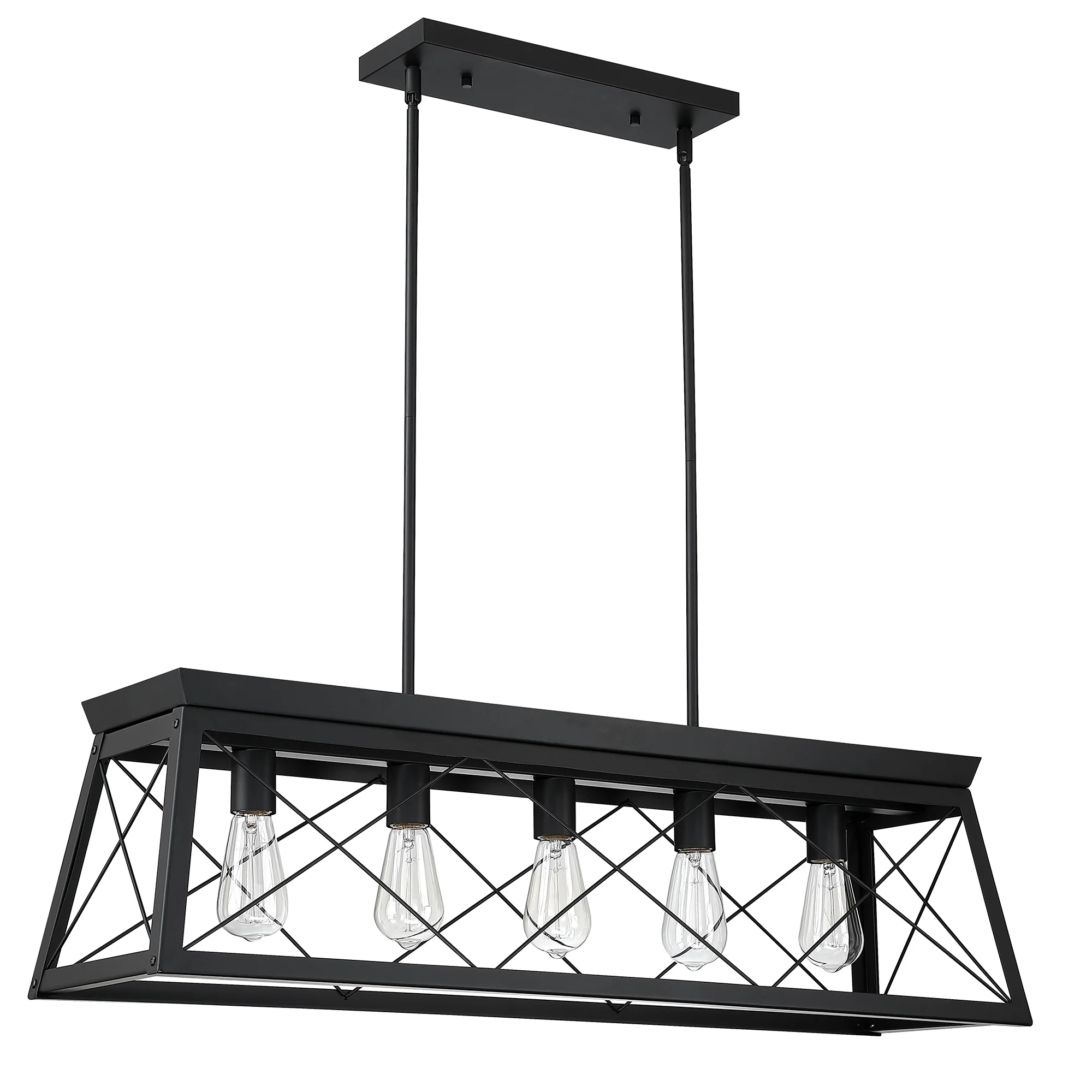 5-Light Farmhouse Matte Black Chandelier Industrial Pendant Lighting for Kitchen Island for Dining Room, Living Room
