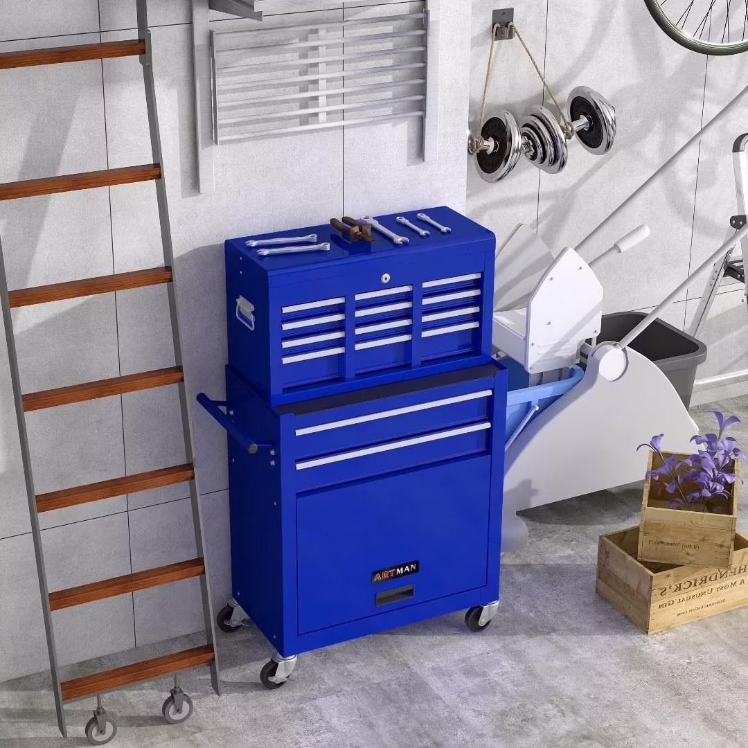 8-Drawer Rolling Tool Chest with Wheels, High Capacity Tool Storage Removable Tool Box Combo, Tool Storage Cabinet with Lockable Drawers, Toolbox for Workshop and Mechanics Garage, Blue