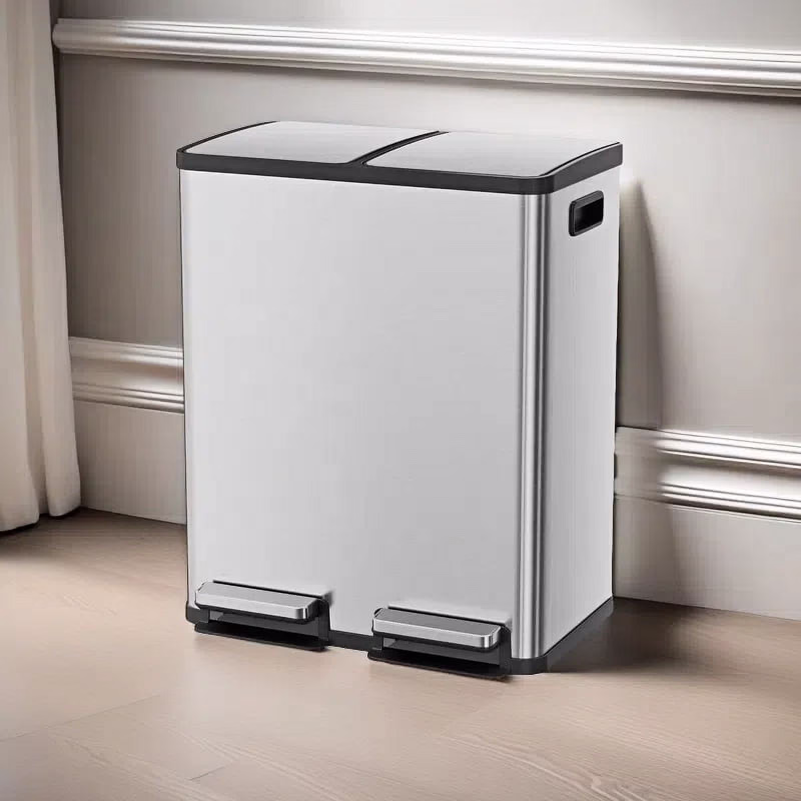Trash Can, 2 x 8.3 Gallon Double Deck Trash Recycling Bin, Kitchen Bin, Silver(Sliver)