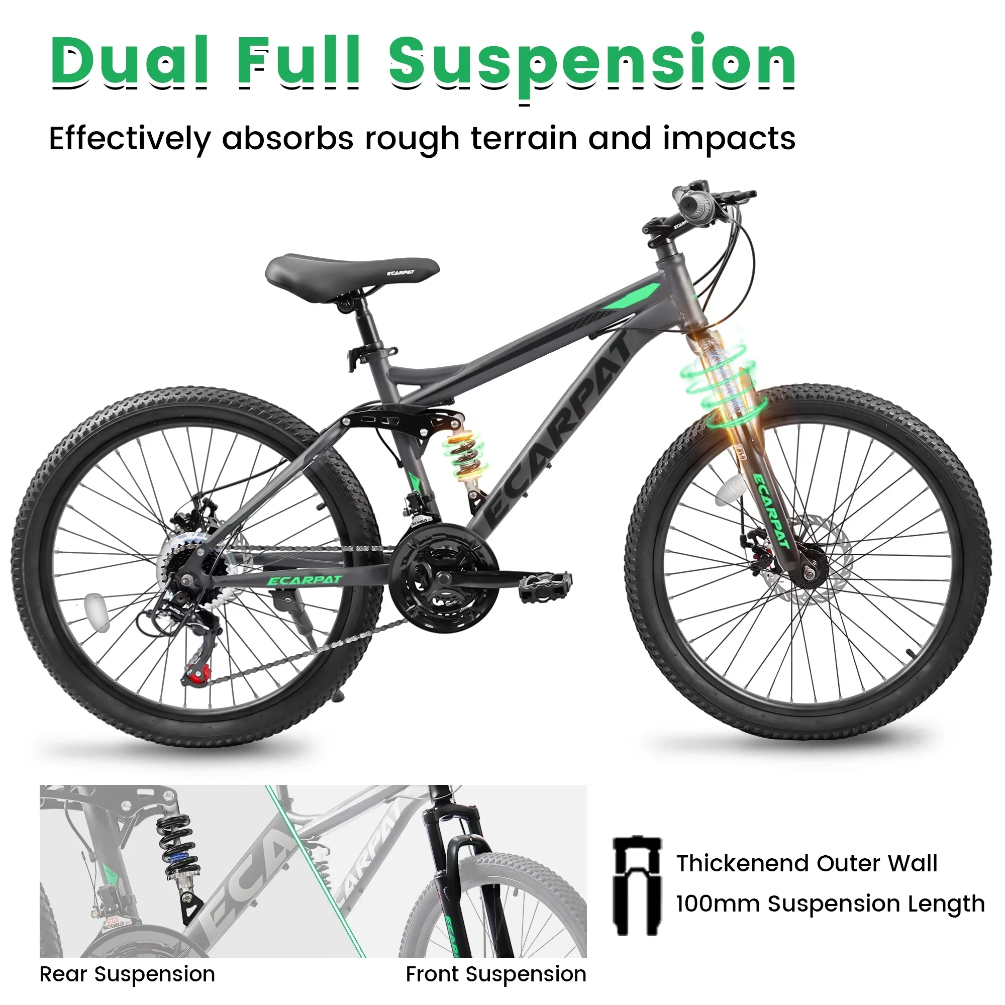 27.5 Inch Mountain Bike , Dual Full Suspension 21-Speed Disc Brakes Thumb Shifter,Carbon Steel Frame Mountain Bike, Mens Womens Trail Commuter City Bicycles