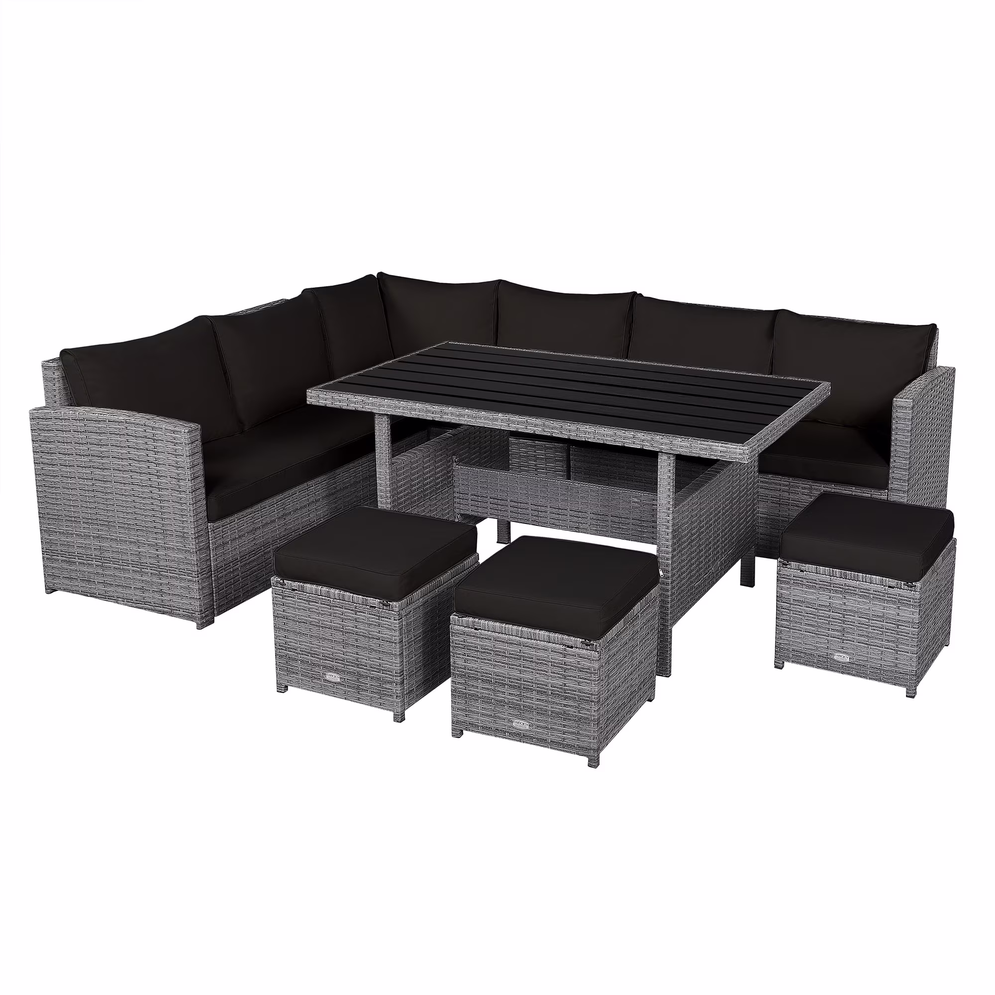 7-piece Outdoor Rattan Patio Furniture Set Black(Black)