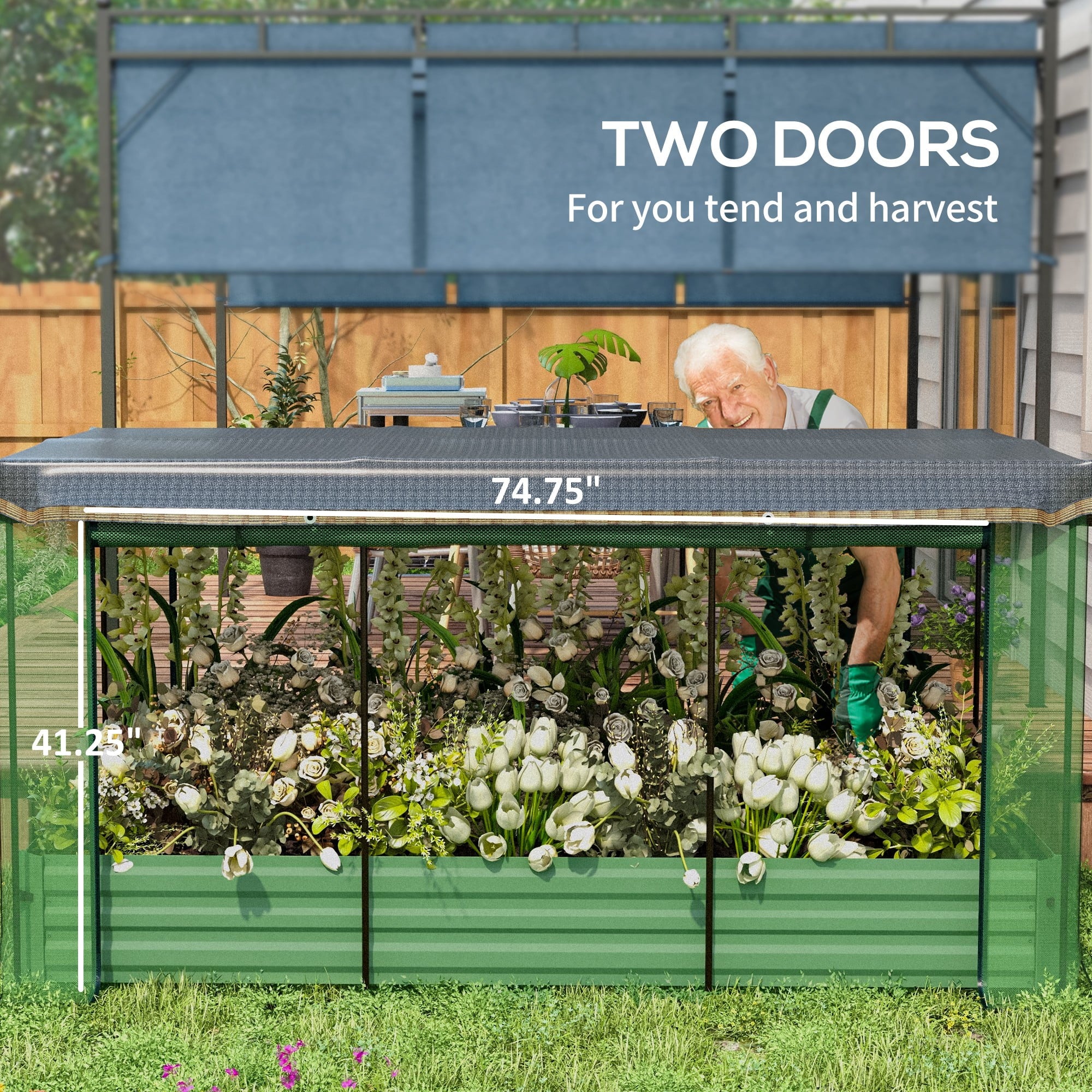 Outsunny Galvanized Raised Garden Bed with Crop Cage & Shade Cloth, Beige