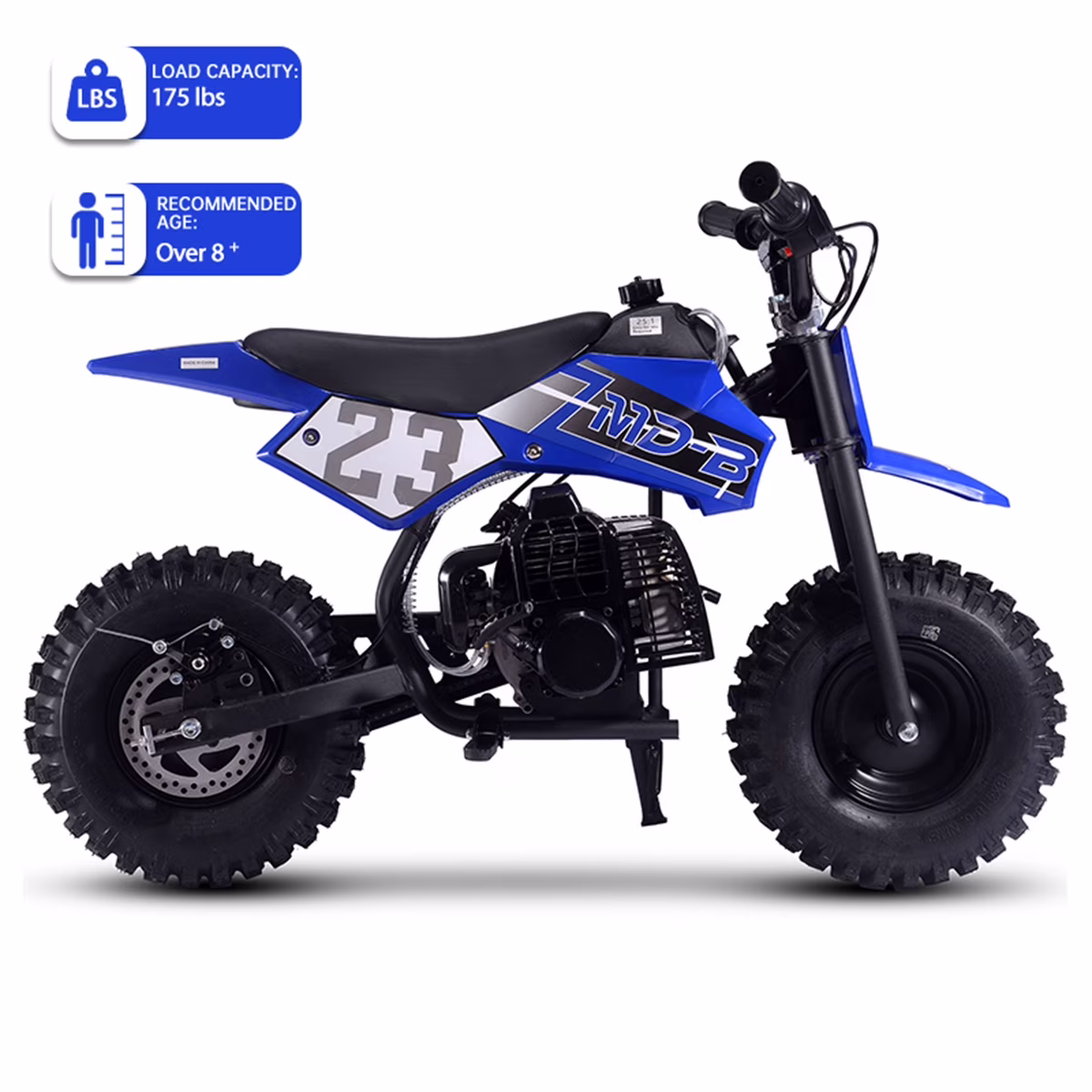 Dirt Bike for Kids,Gas-Powered Mini Pit Bike with 13 Inch Knobby Tires,25 MPH,Rear Disc Brake,Supports up to 175 lbs,Begin-ner Off Road Motorcycle for Boys Girls,Blue(Blue)