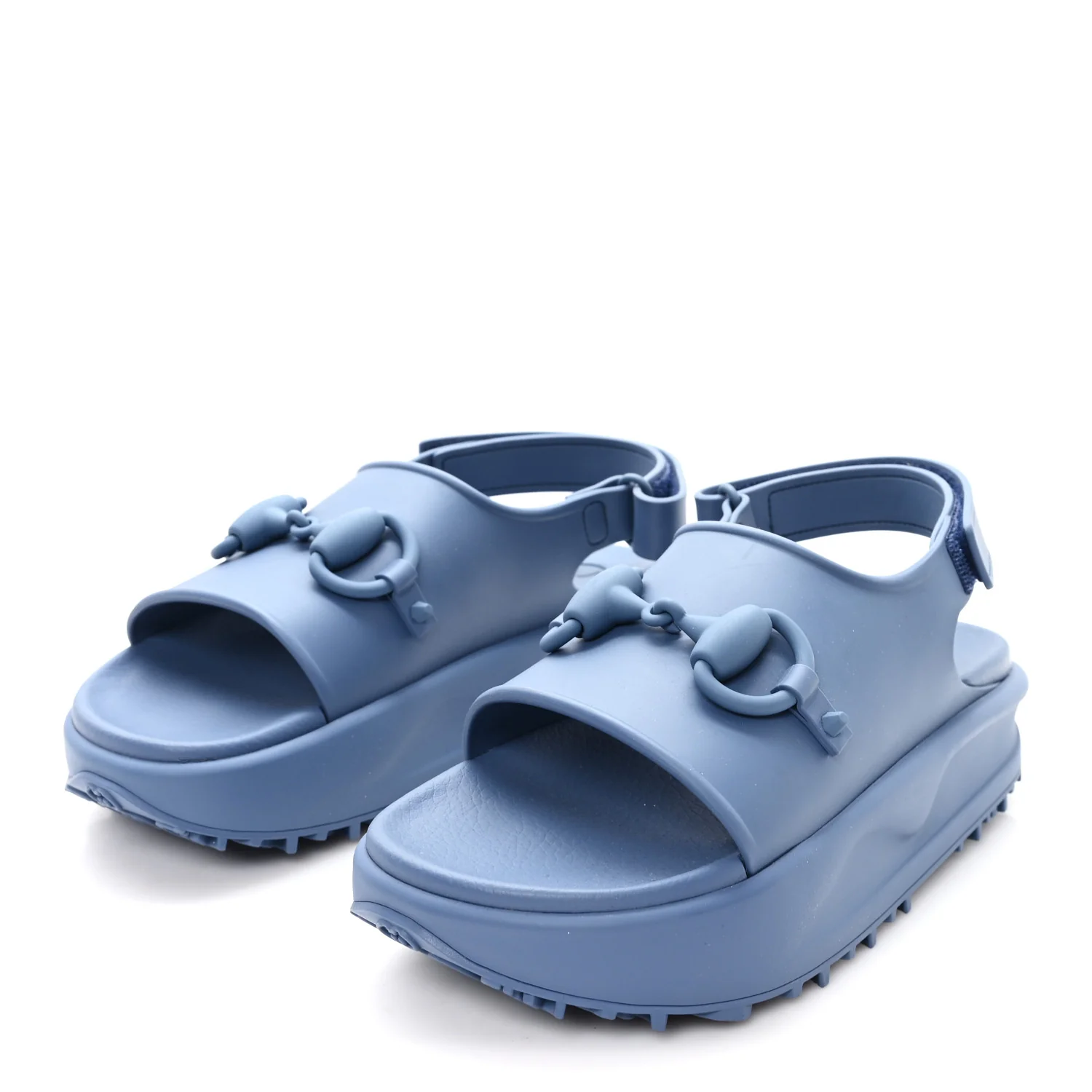 Soft Rubber Horsebit Mens Platform Slingback Sandals 5 Washed Indigo