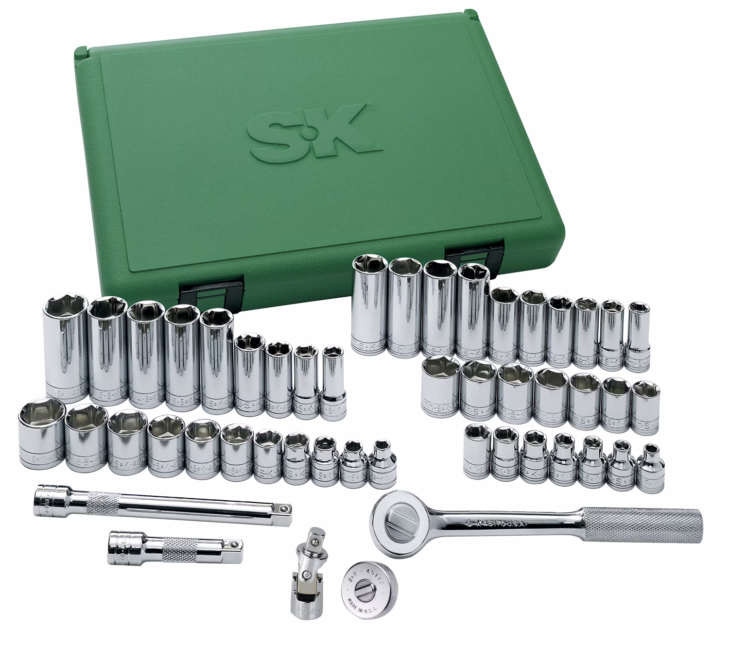 SK 94549 Fractional Socket Set - 3/8-In. Drive 6 Point Metric Tools, 49-Piece Plastic Socket Case. SuperKrome Finish Fractional Handtools