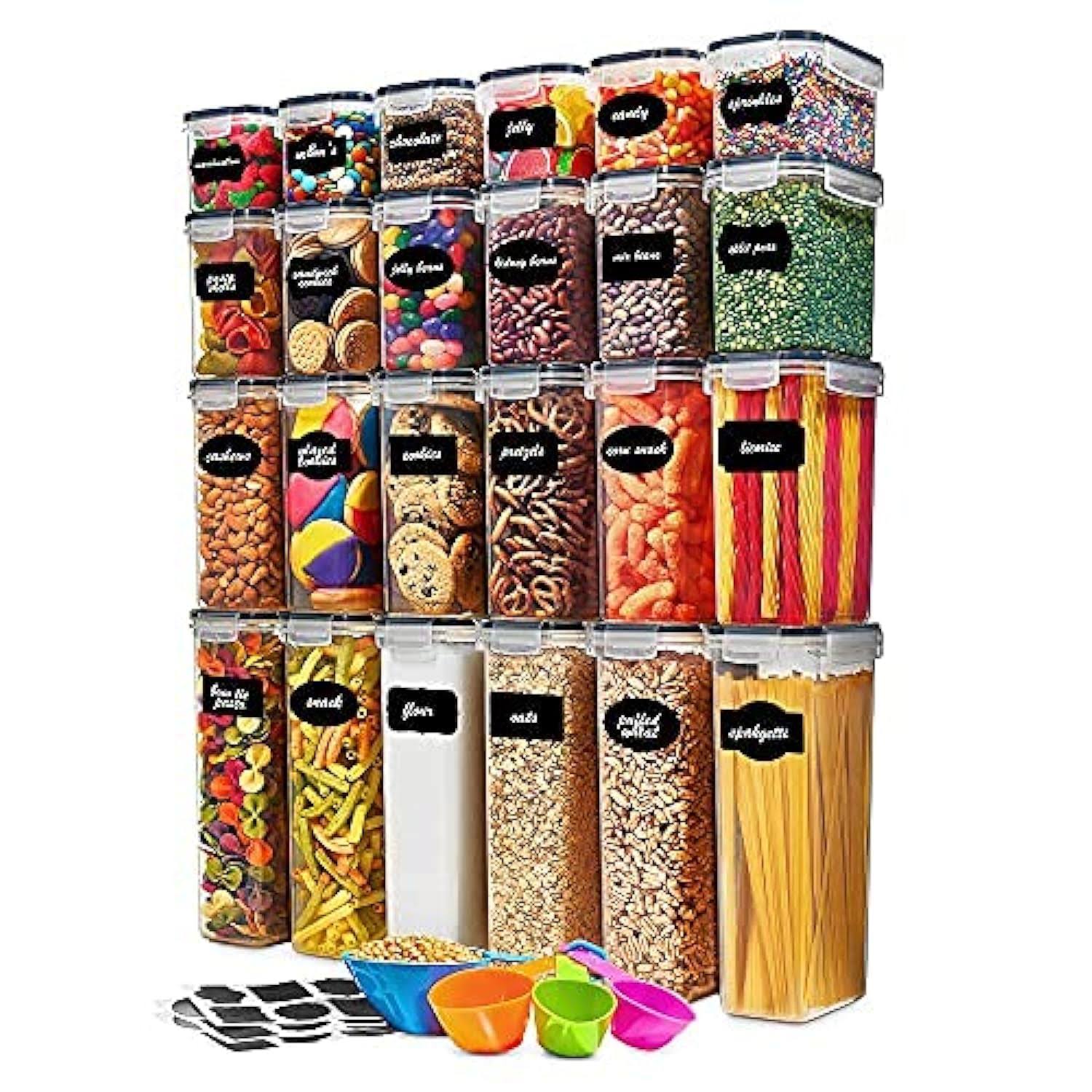 Seseno 24 Pack Airtight Food Storage Container Set - BPA Free Clear Plastic Kitchen and Pantry Organization Canisters with Durable Lids for Cereal Dry