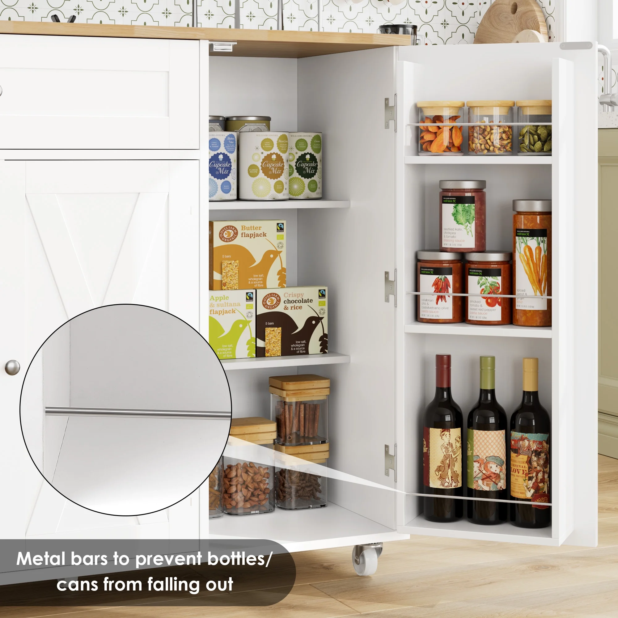 Kitchen Island with Storage, 27.6" W Wood Kitchen Island Cart with Drop Leaf, White Rolling Cart with Lockable Wheels - Image 4