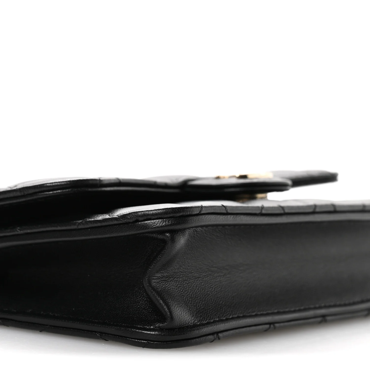 Lambskin Quilted Flap Phone Holder With Chain Black