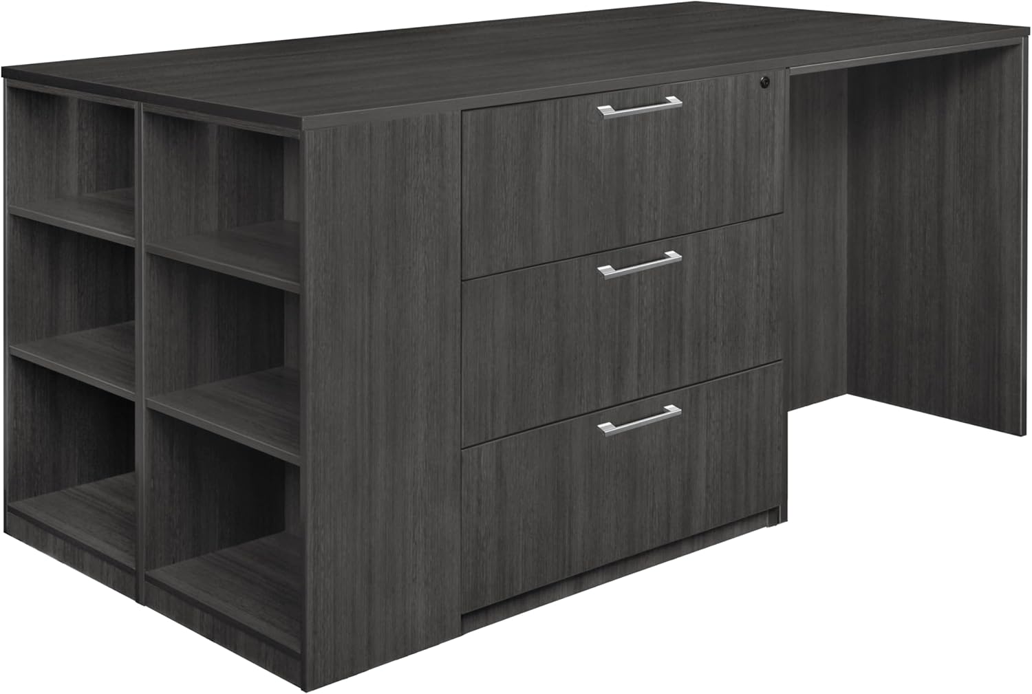 Romig Regency Legacy Stand Up 2 Lateral File/2 Desk Quad with Bookcase End  Ash Grey
