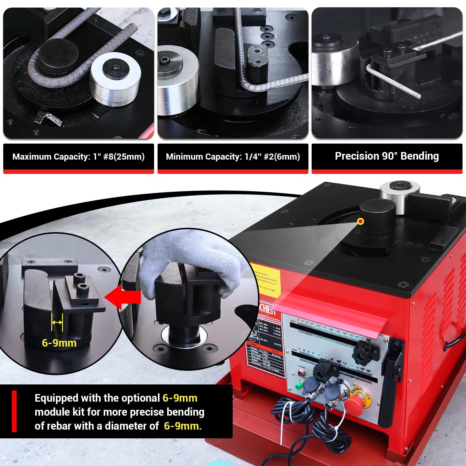 Electric Hydraulic Rebar Bender,Bending Angle 0-180 Degrees,Bending up to 1 Inch #8 6-25mm Rebar,with Foot Pedal,Bending Rebar, Steel Bar, Steel Rod,1700W Desktop Electric Rebar Bender