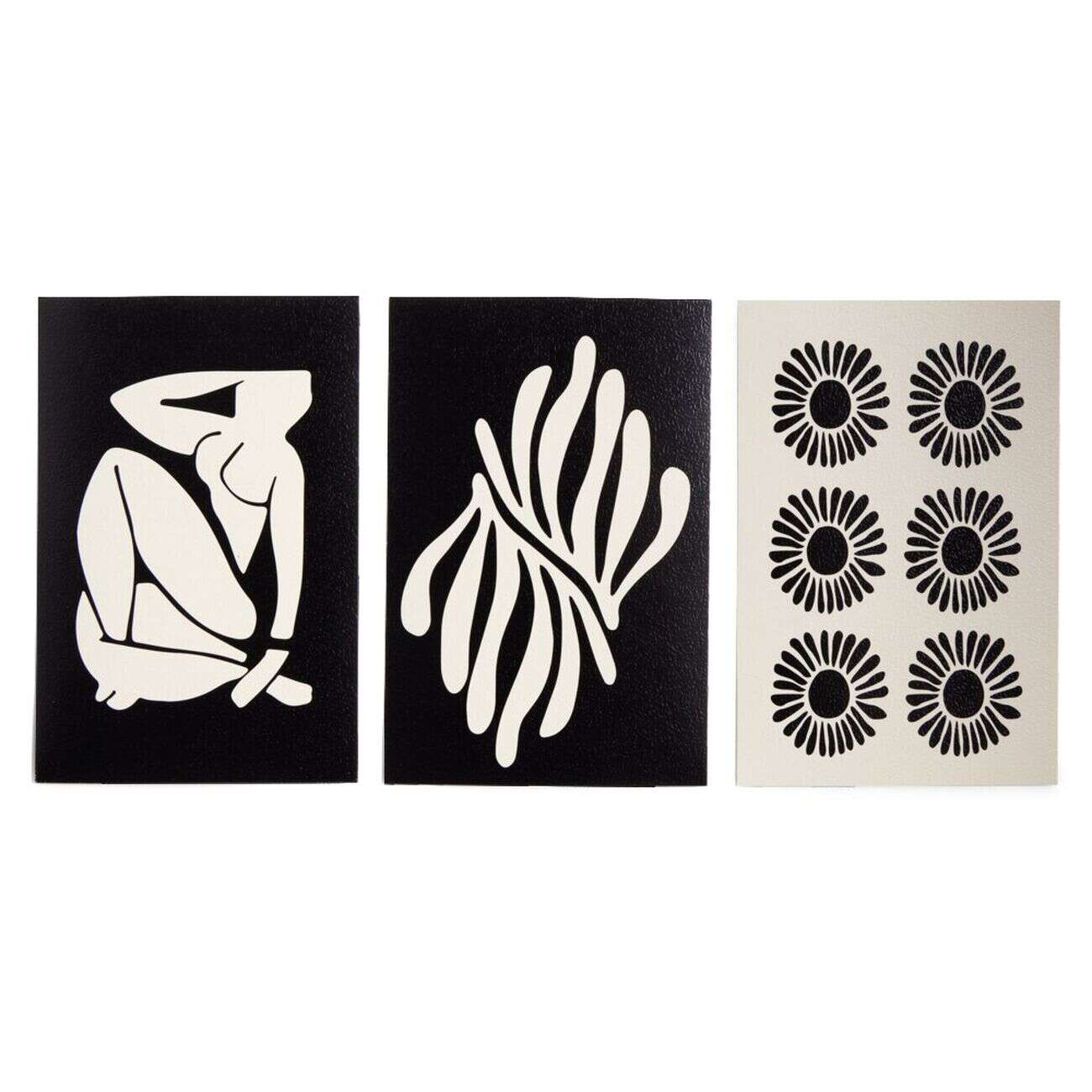 Lot de 3 affiches style Matisse papier noir et beige 10x15cm