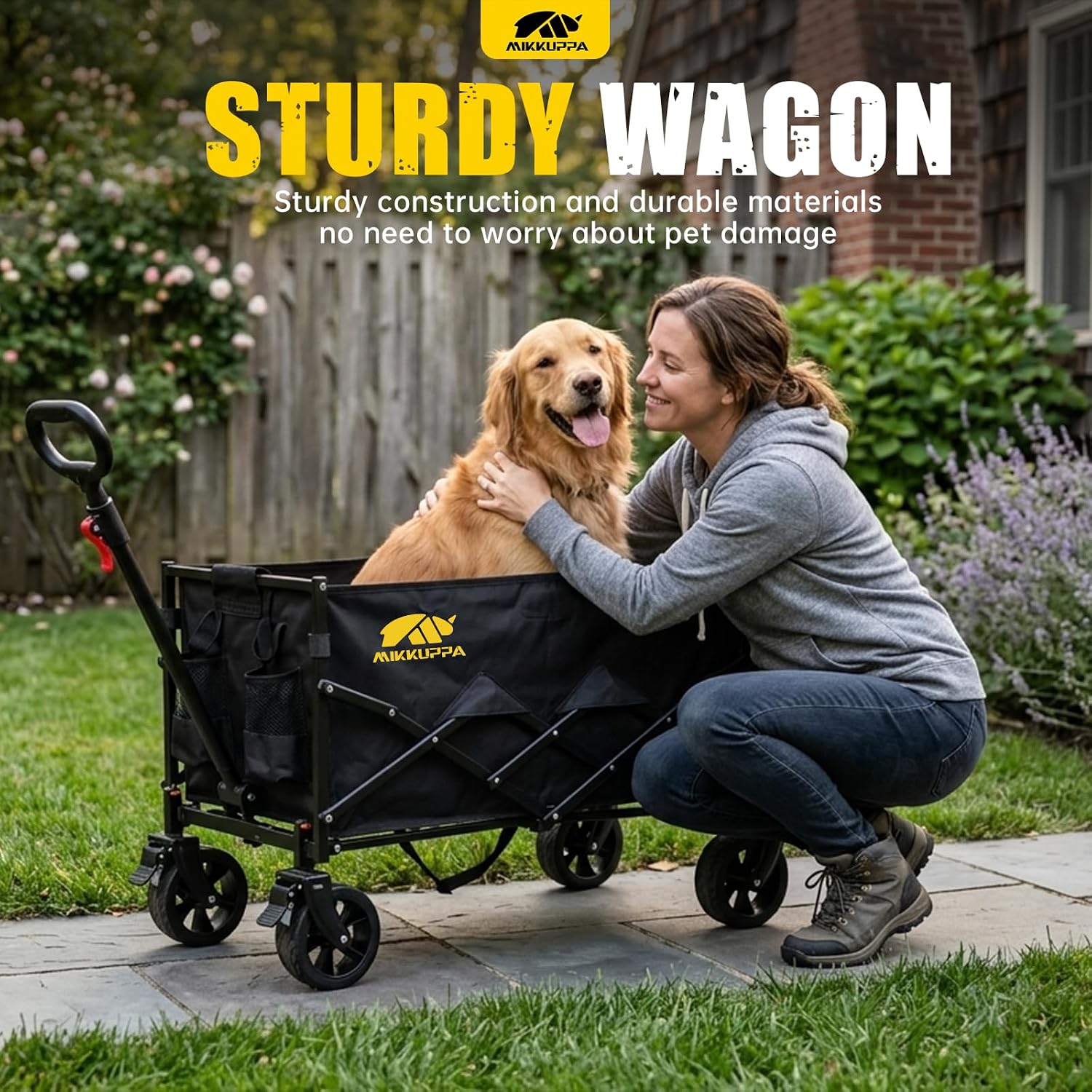 MIKKUPPA Folding Dog Wagon Cart - Collapsible Wagon with Drop-Down Tailgate