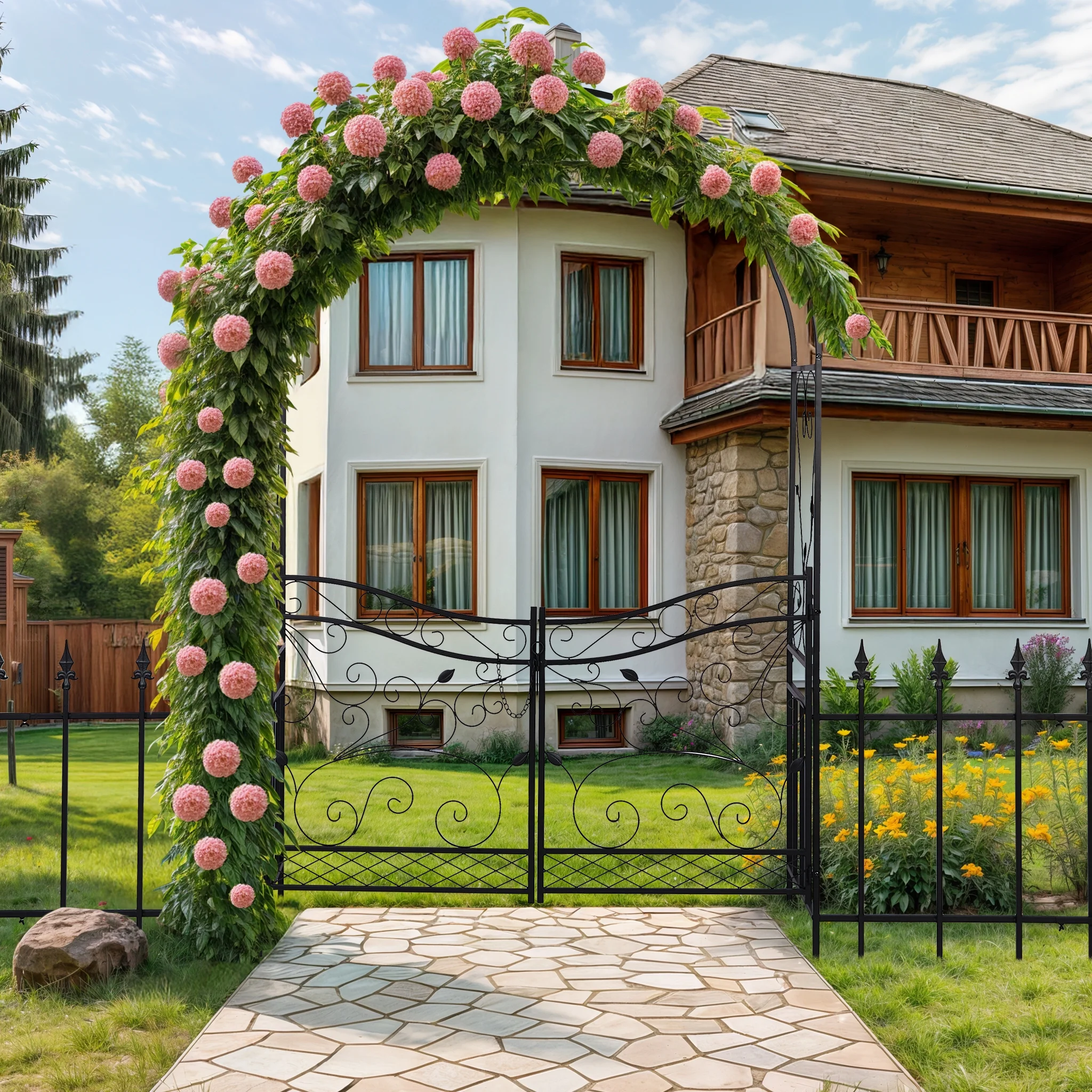 Garden Arch, Iron Arch for Climbing Plants, 7.2 FT Garden Arch With Seat Weather-Resistant, Black - Image 8