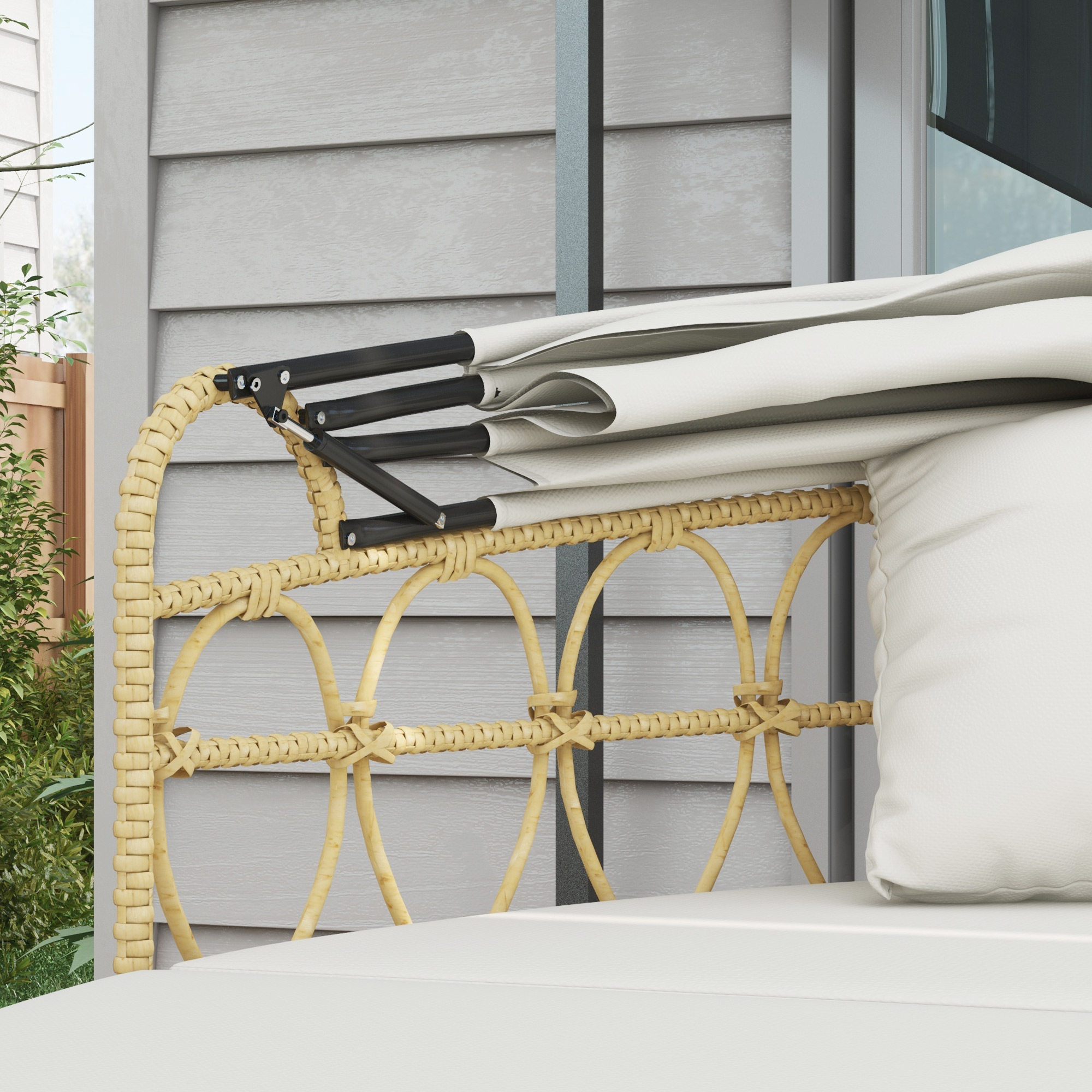 Outsunny Loungeset met uitschuifbaar dak, 4-delig, inclusief 5 kussens, rattanlook, 178B x 85T x 66,5H cm, beige