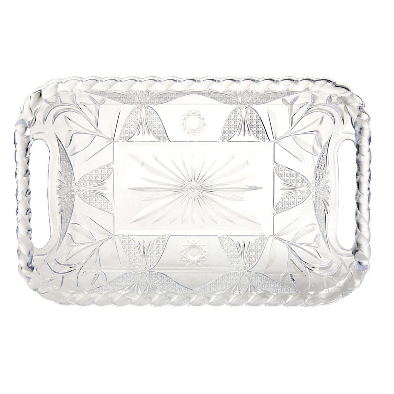 Plateau de service plastique transparent motif floral 19x29cm