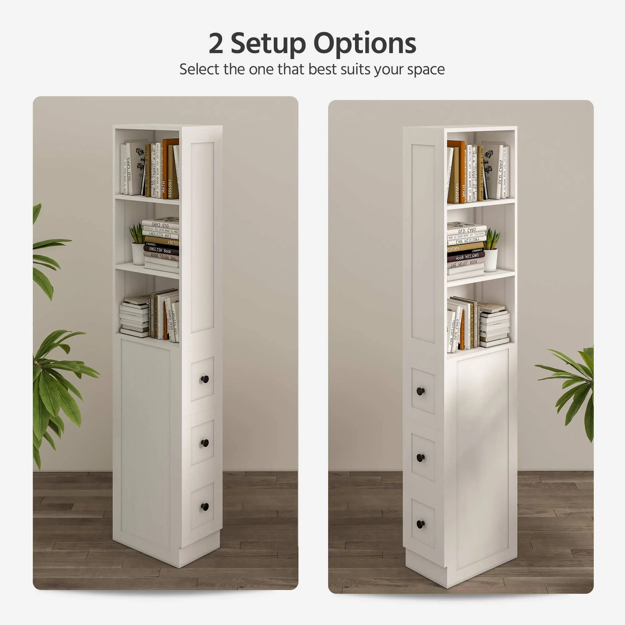 Bathroom Storage Cabinet, Tall Thin White Storage with 2 Adjustable Shelves 3-level Drawers for Home, Kitchen - Image 5