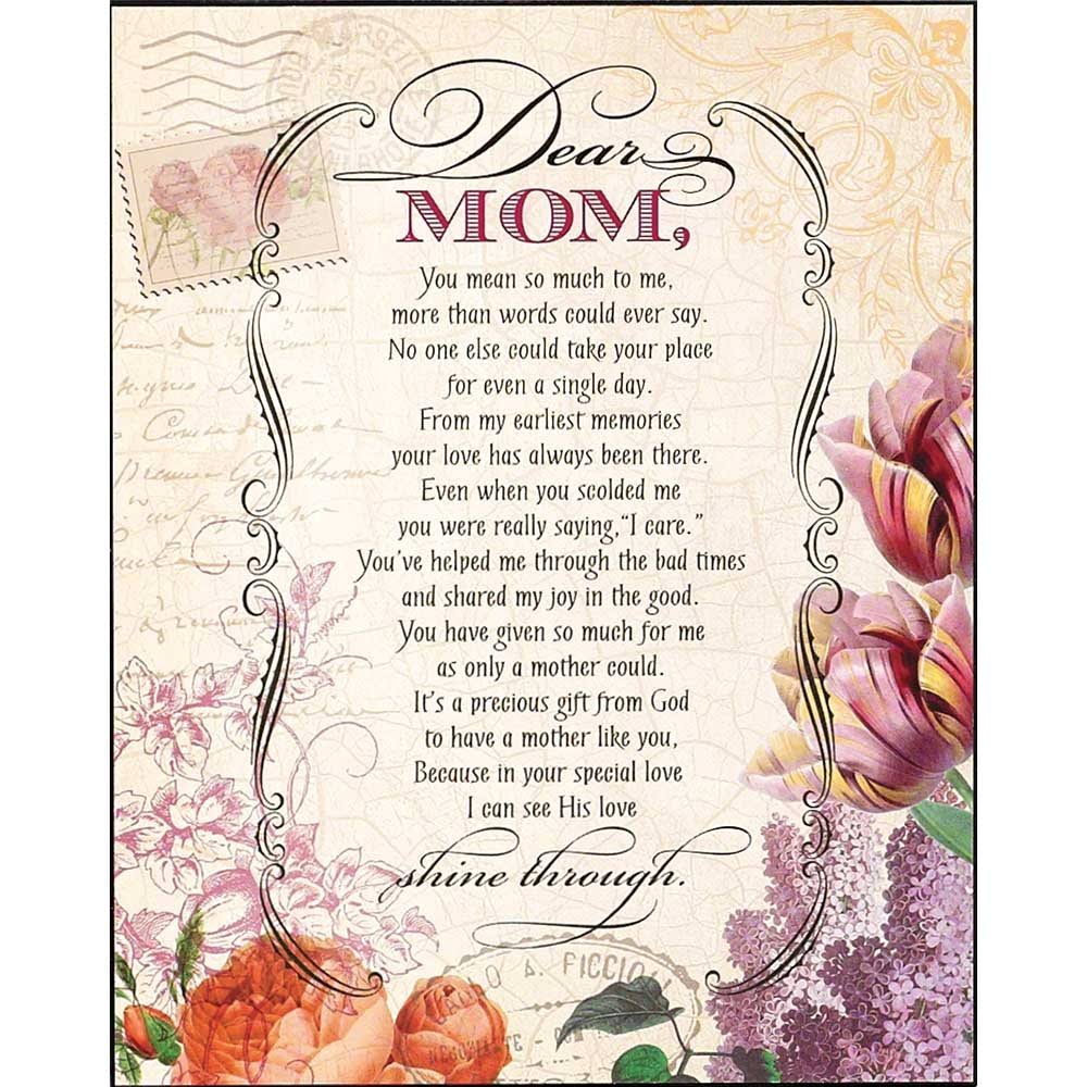 Dicksons Dear Mom, You Mean So Much Postcard Pink Florals 8 x 10 Wood Wall Sign Plaque