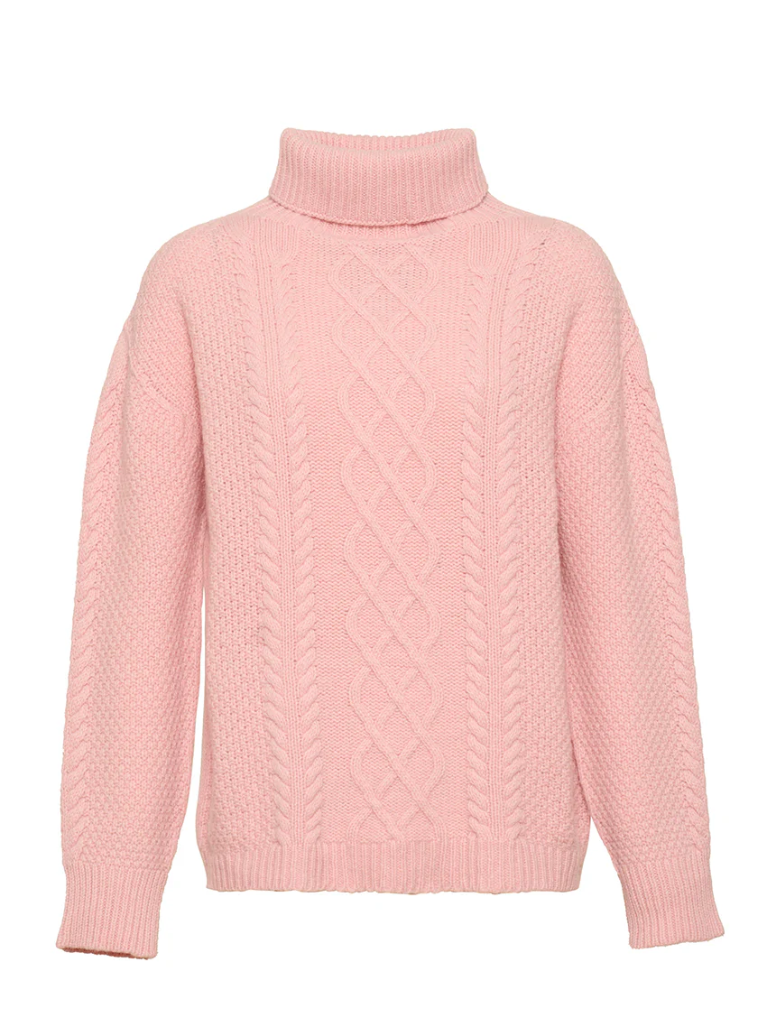 Pull col roule femme en laine recyclée rose poudre