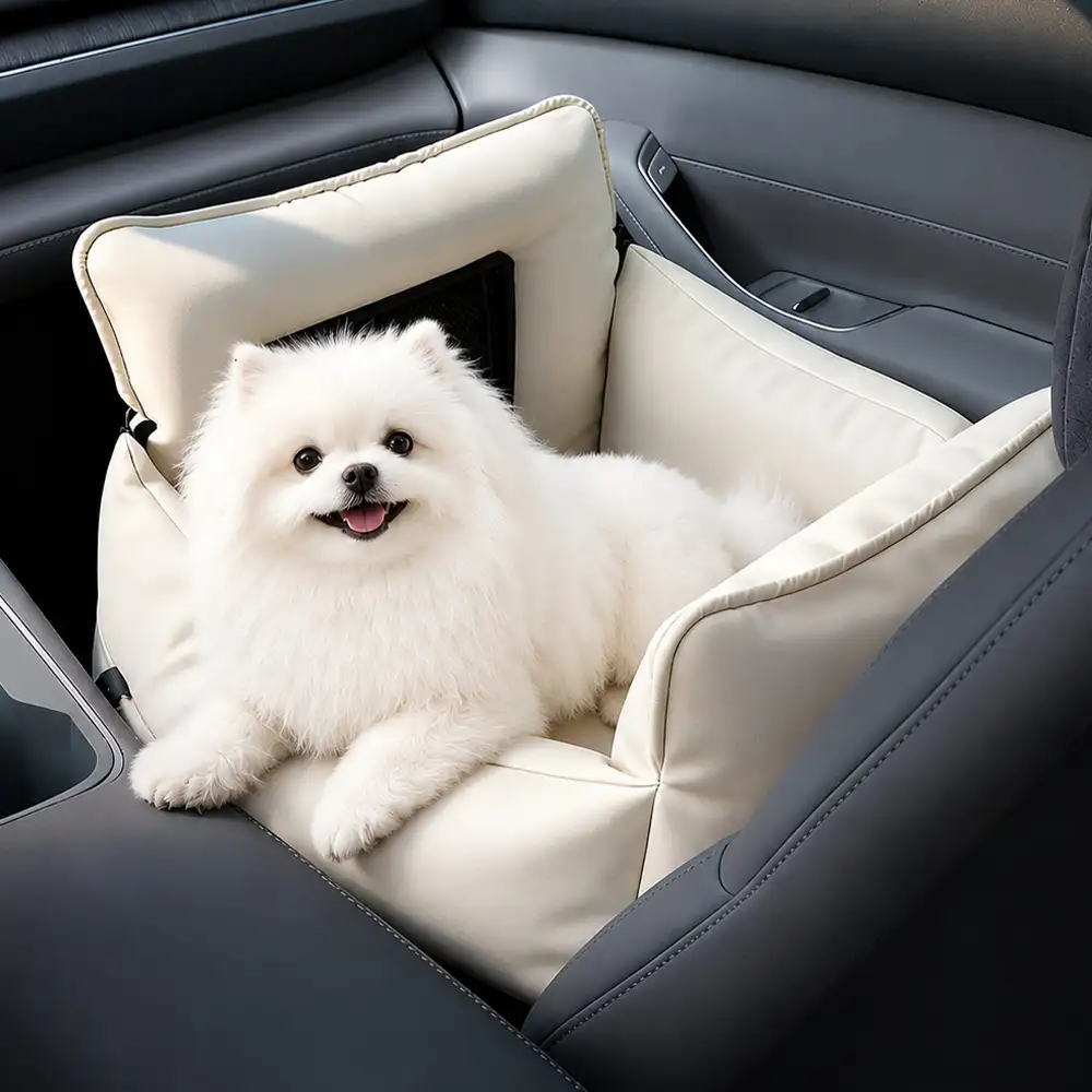 Faux Leather Waterproof Expandable Dog Car Seat Bed with Visible Mesh Window