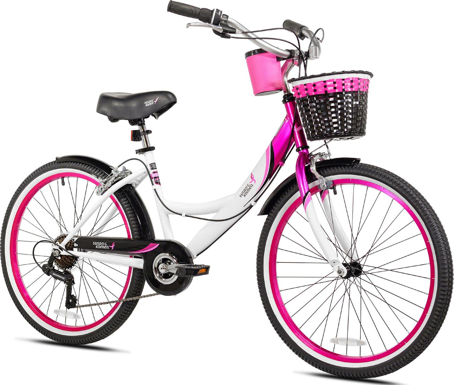 Susan G. Komen 24 In. Multi - Speed Cruiser Girl - S Bike. Pink. White and Black