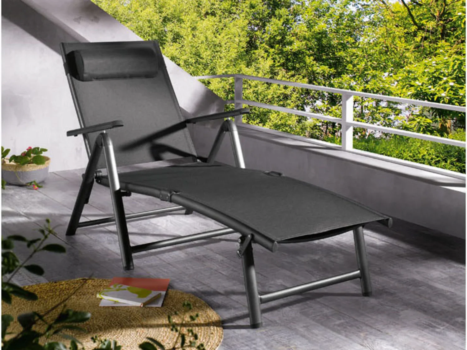 LIVARNO home Bain de soleil Houston, avec appui-tte, noir/anthracite