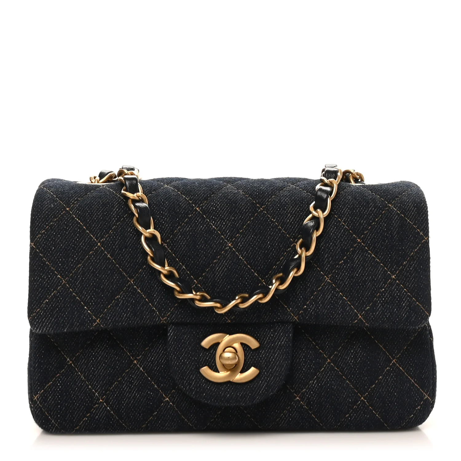 Denim Quilted Mini Rectangular Flap Dark Blue